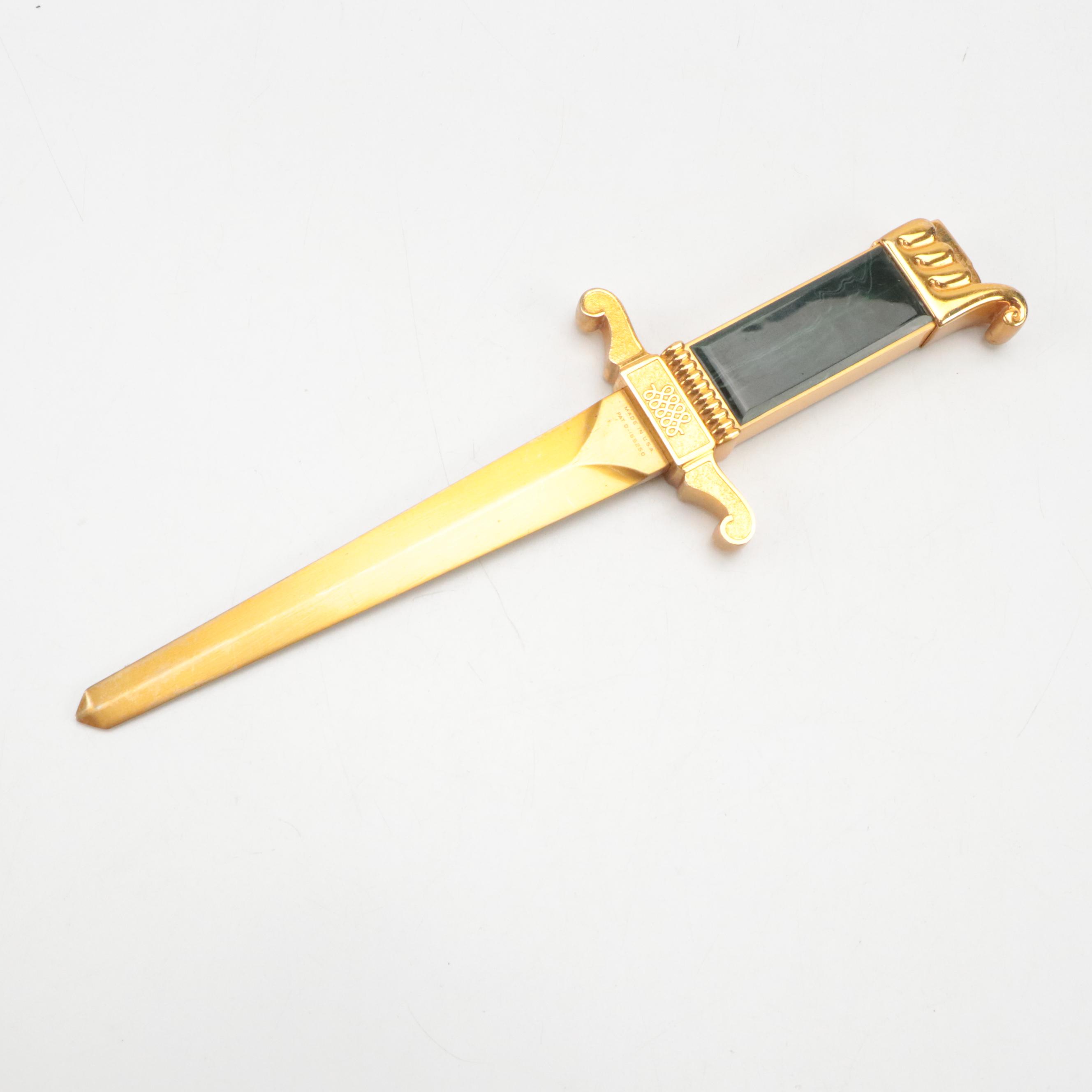 Seth Thomas Clock, Ascot Letter Opener with Emerald Glass Bowl and Figurine