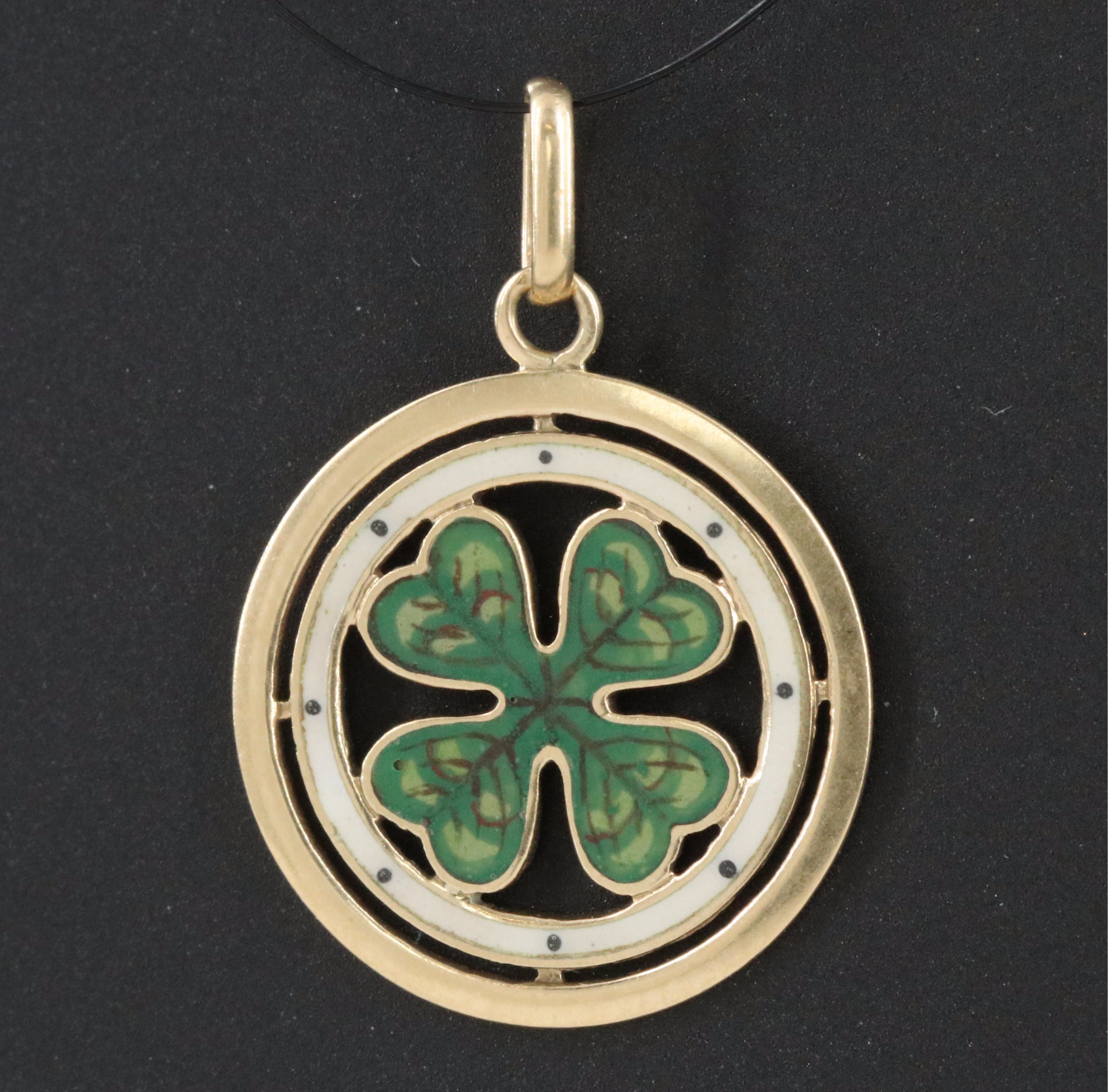 14K Enamel Clover Pendant