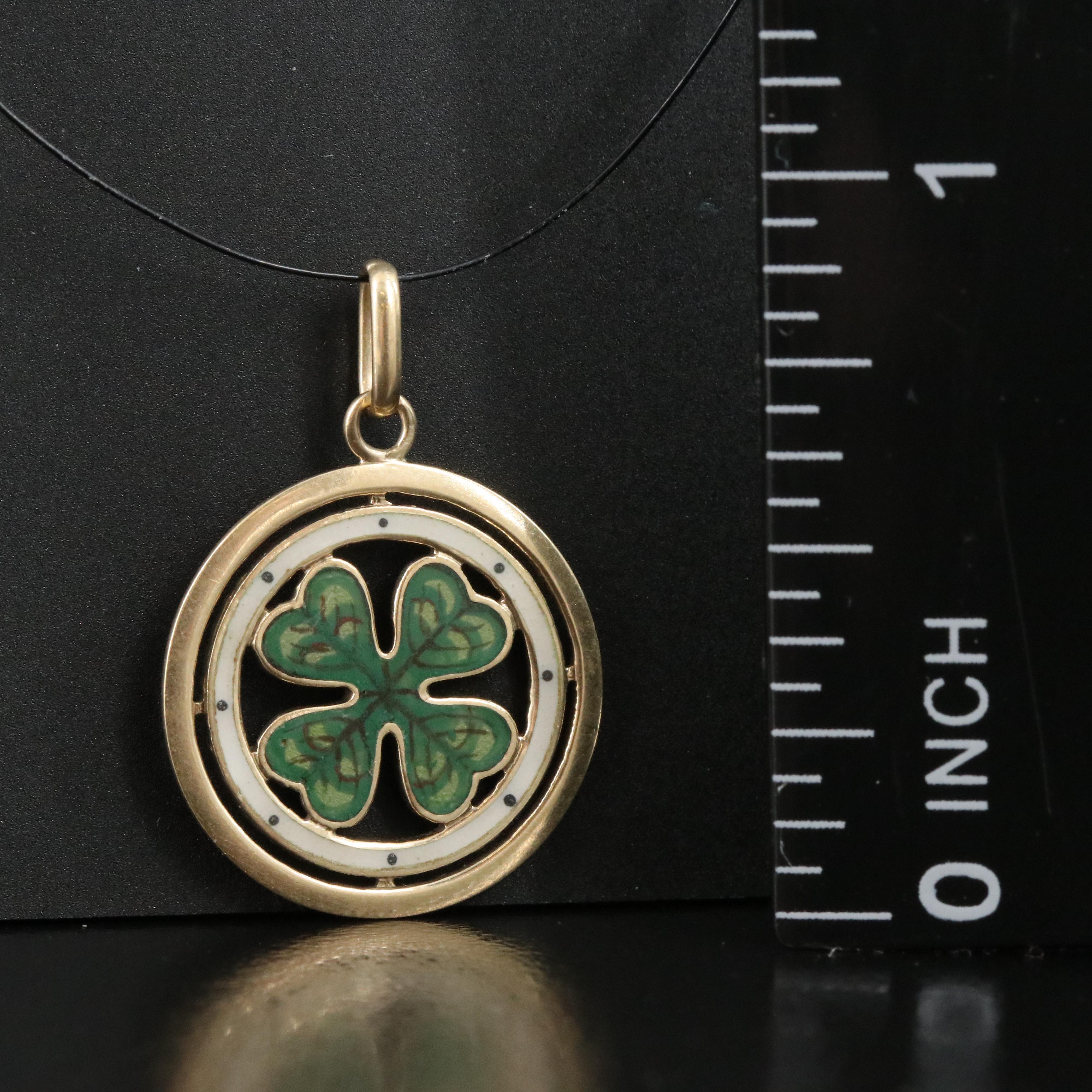 14K Enamel Clover Pendant