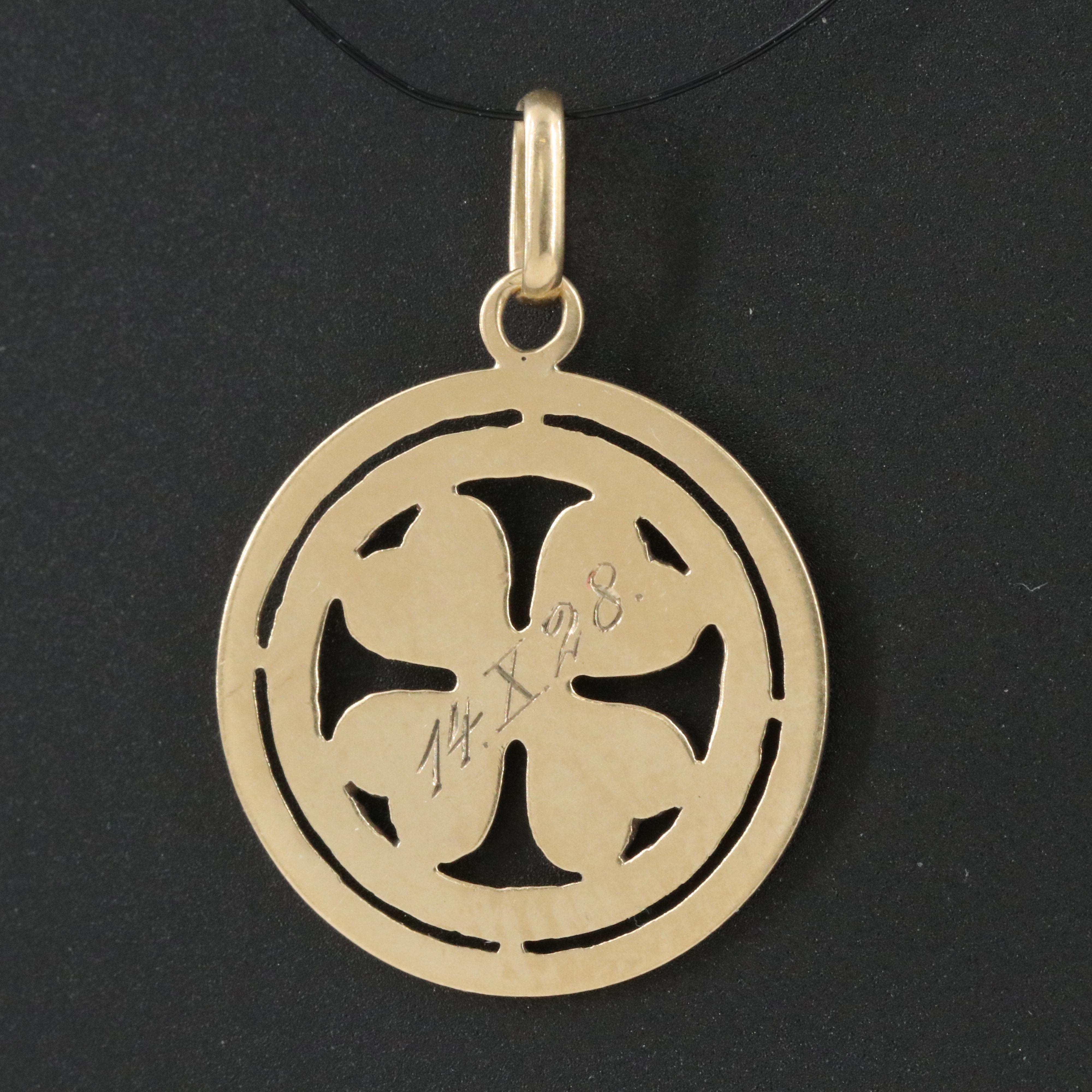 14K Enamel Clover Pendant