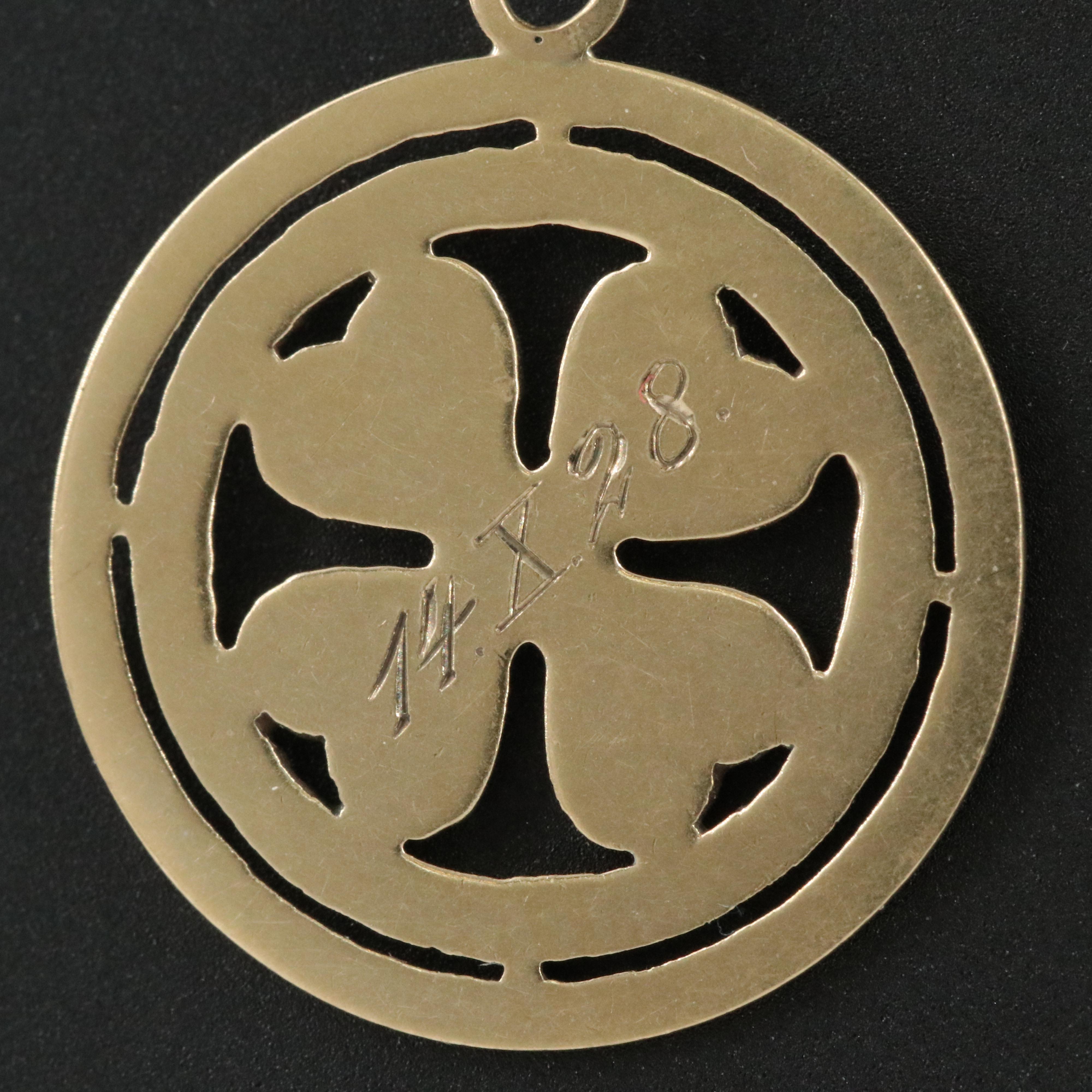 14K Enamel Clover Pendant