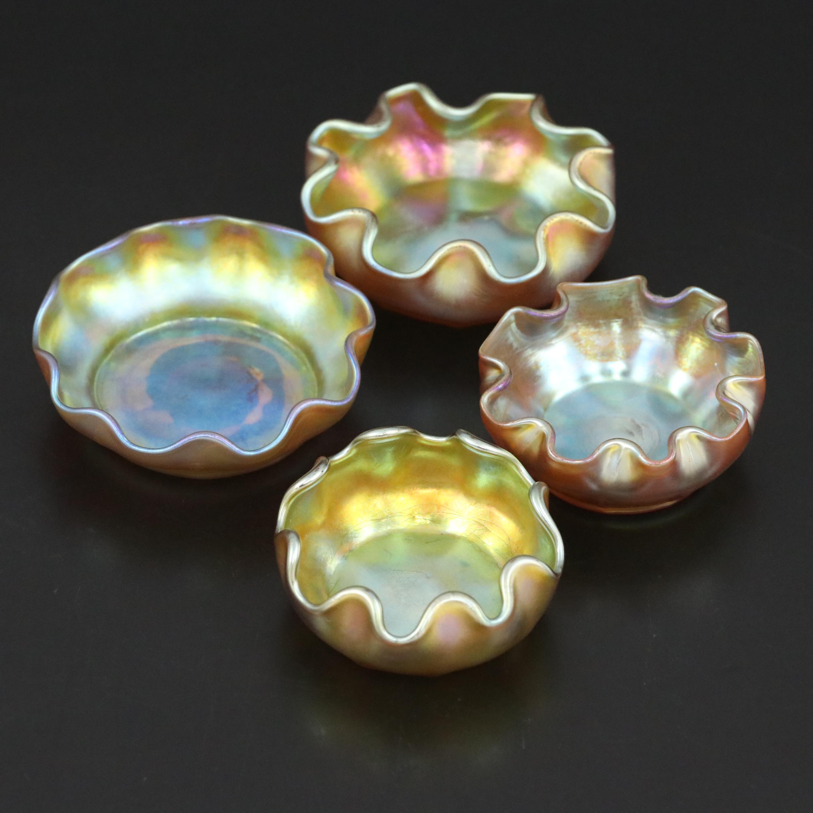 Louis Comfort Tiffany Favrile Art Glass Bowls with Crimped Rims, Early 20th C.
