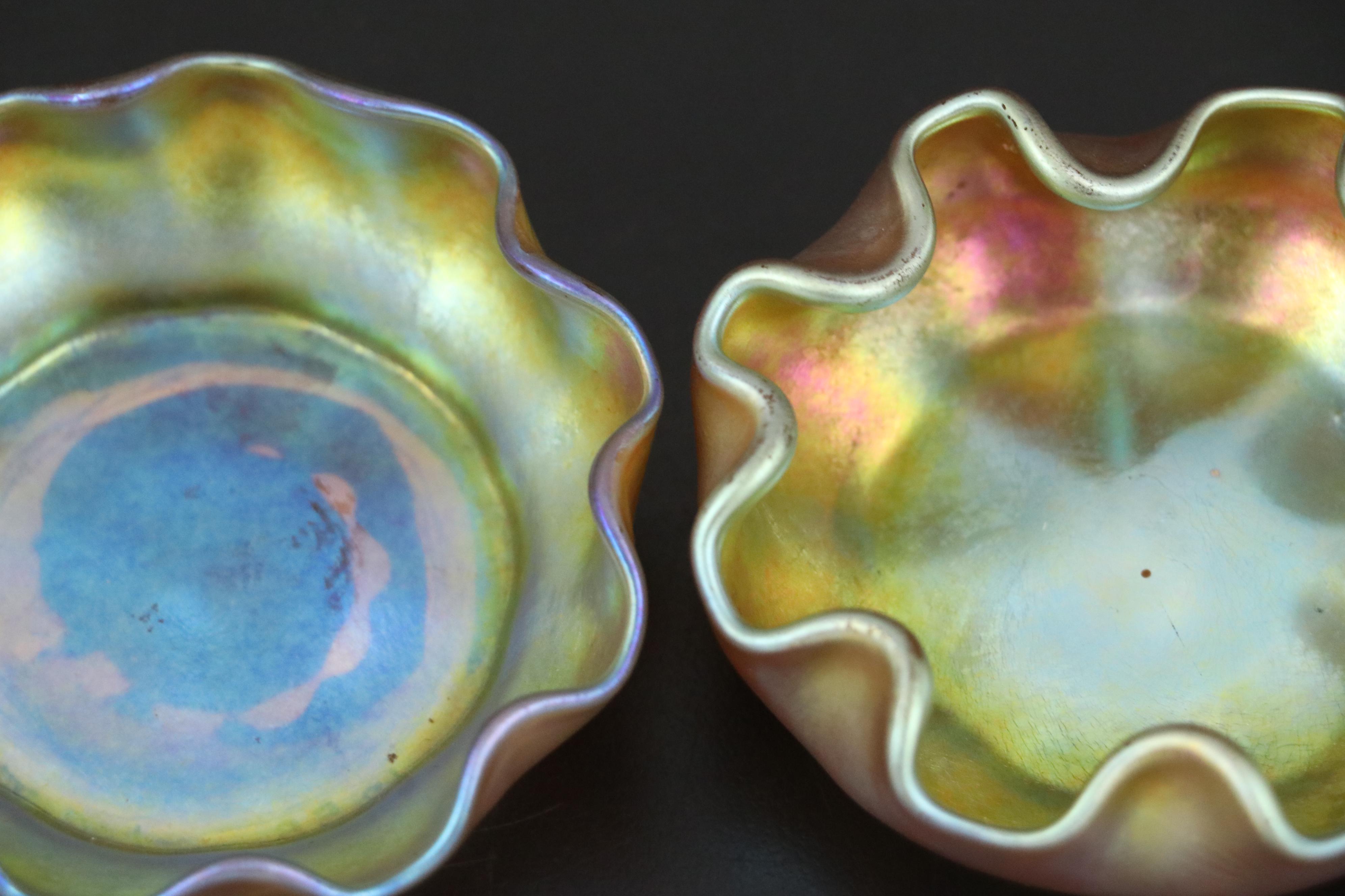 Louis Comfort Tiffany Favrile Art Glass Bowls with Crimped Rims, Early 20th C.