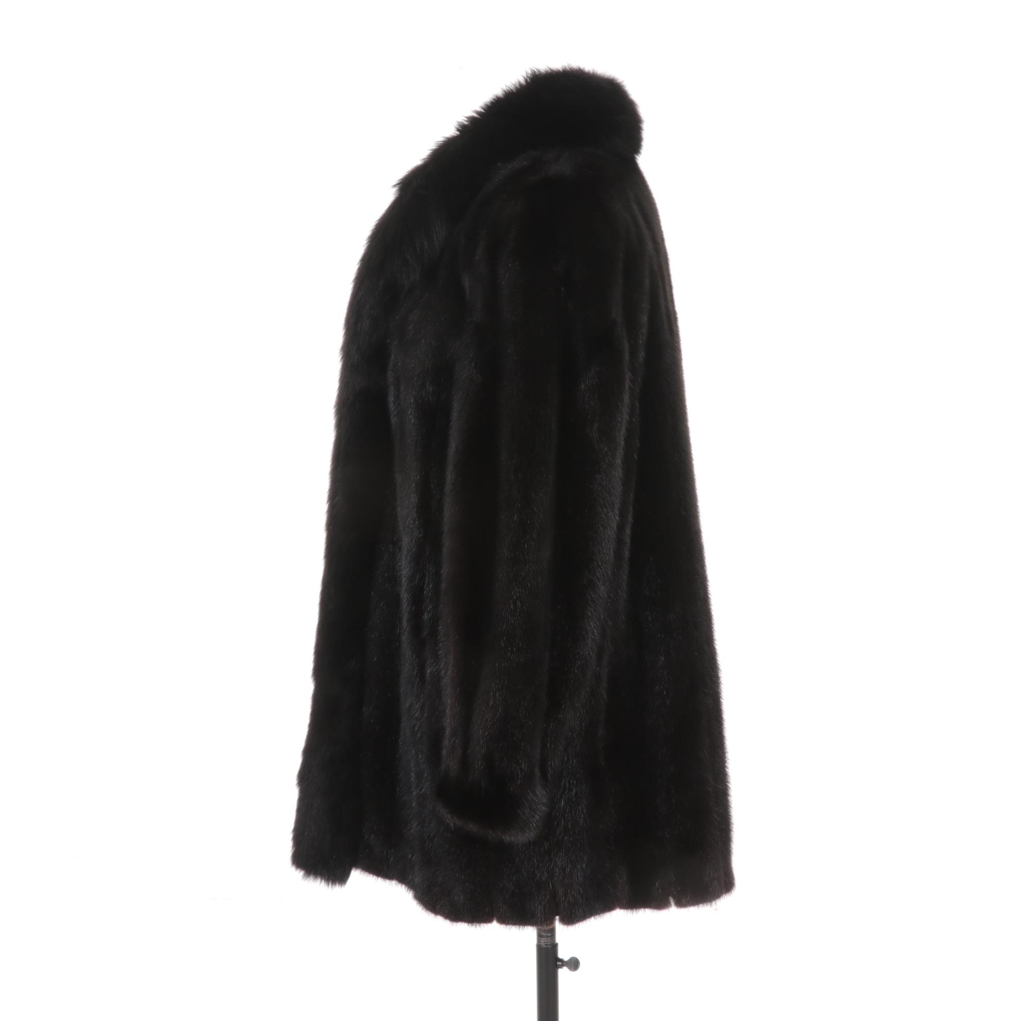 Mahogany Mink Fur Jacket With Fox Collar By Henig Furs, Size 16