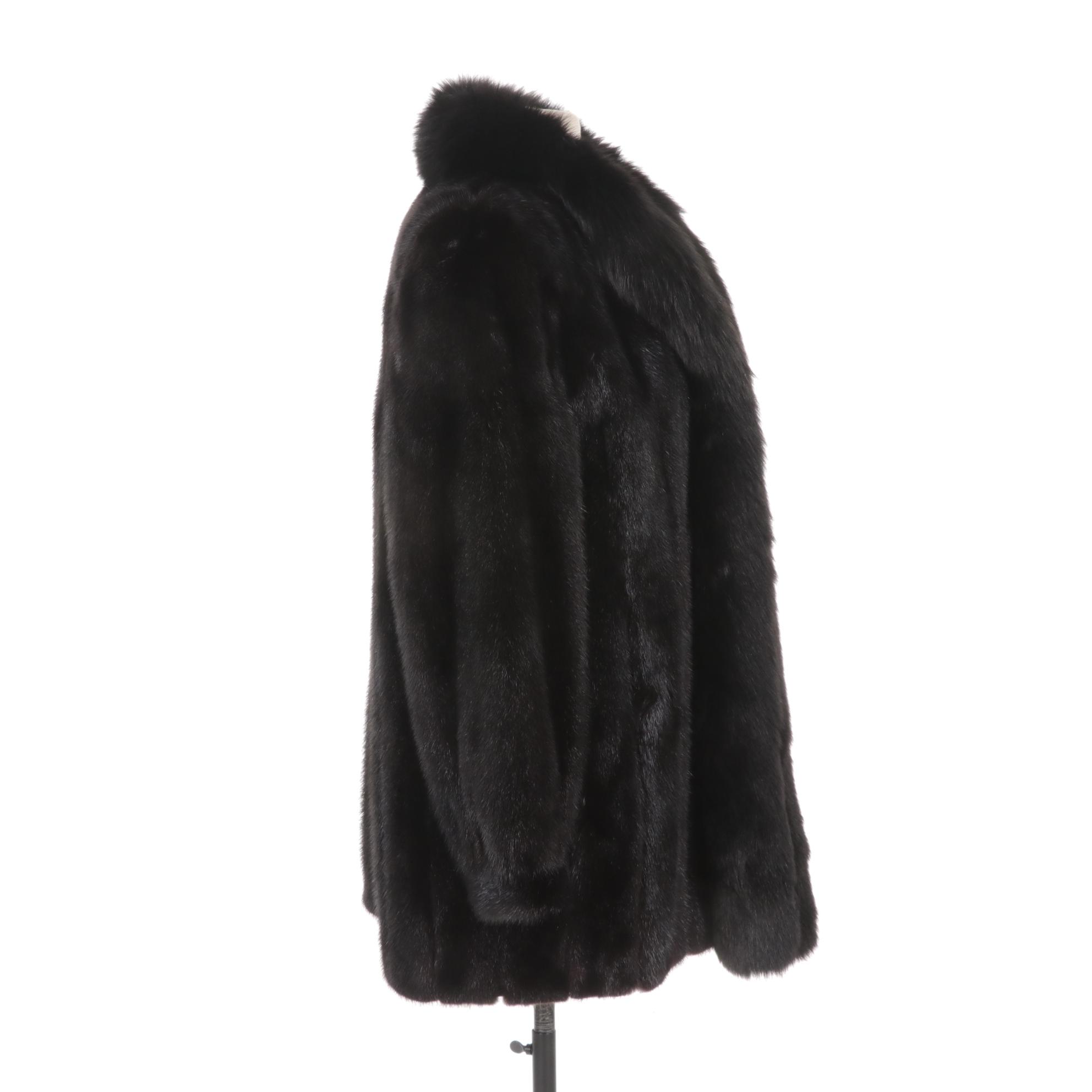 Mahogany Mink Fur Jacket With Fox Collar By Henig Furs, Size 16
