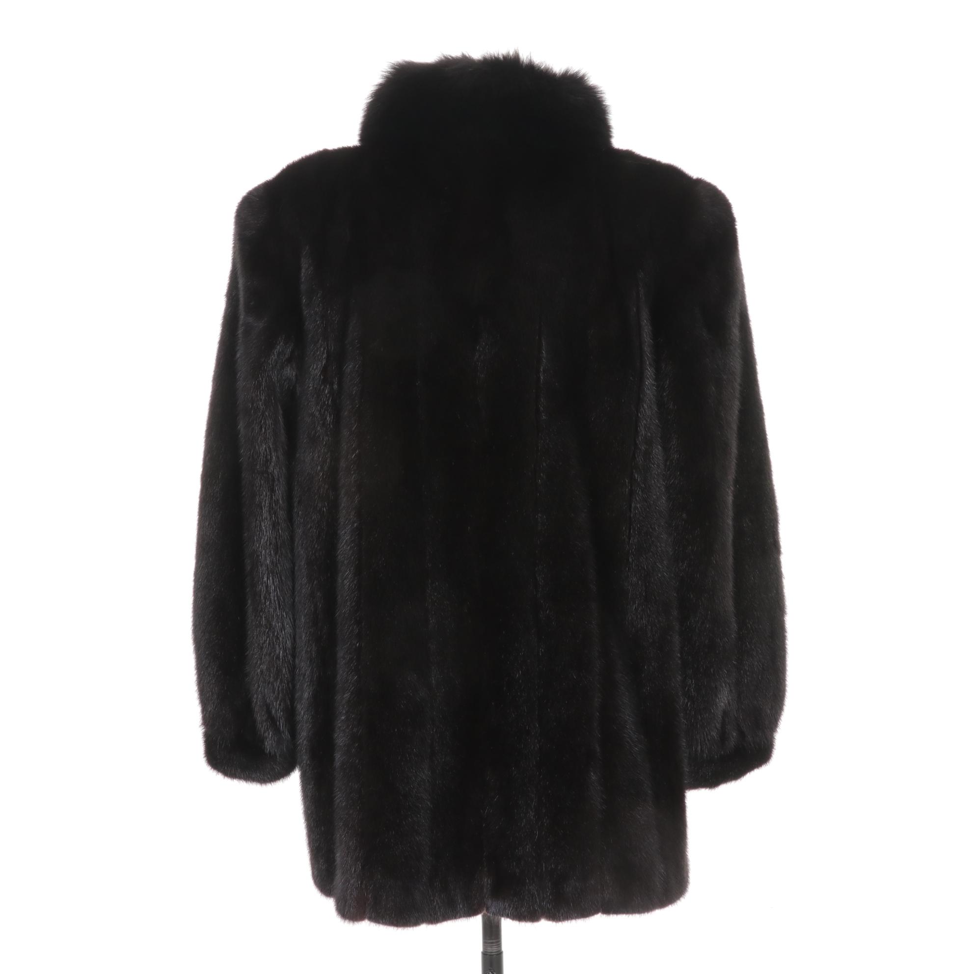 Mahogany Mink Fur Jacket With Fox Collar By Henig Furs, Size 16