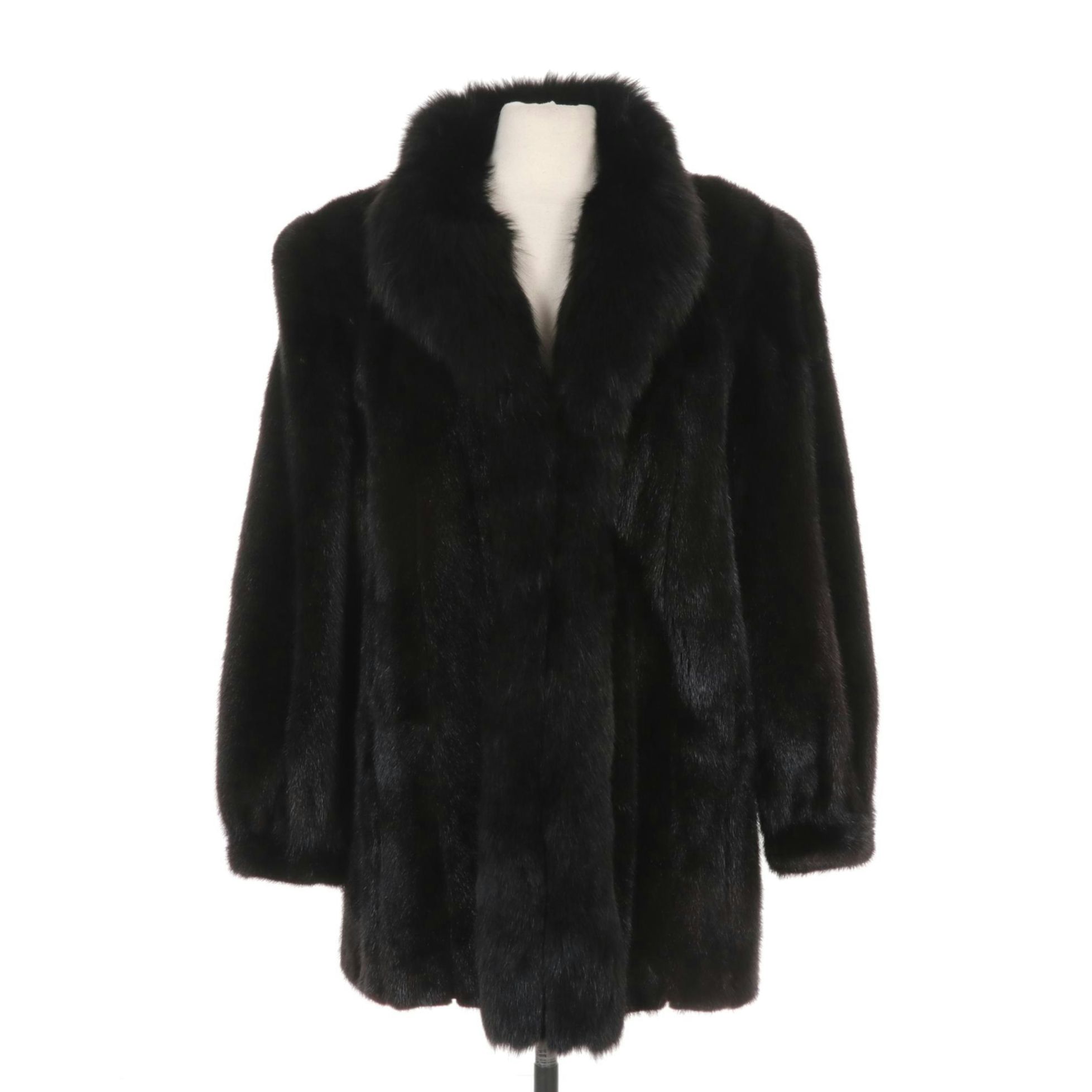 Mahogany Mink Fur Jacket With Fox Collar By Henig Furs, Size 16