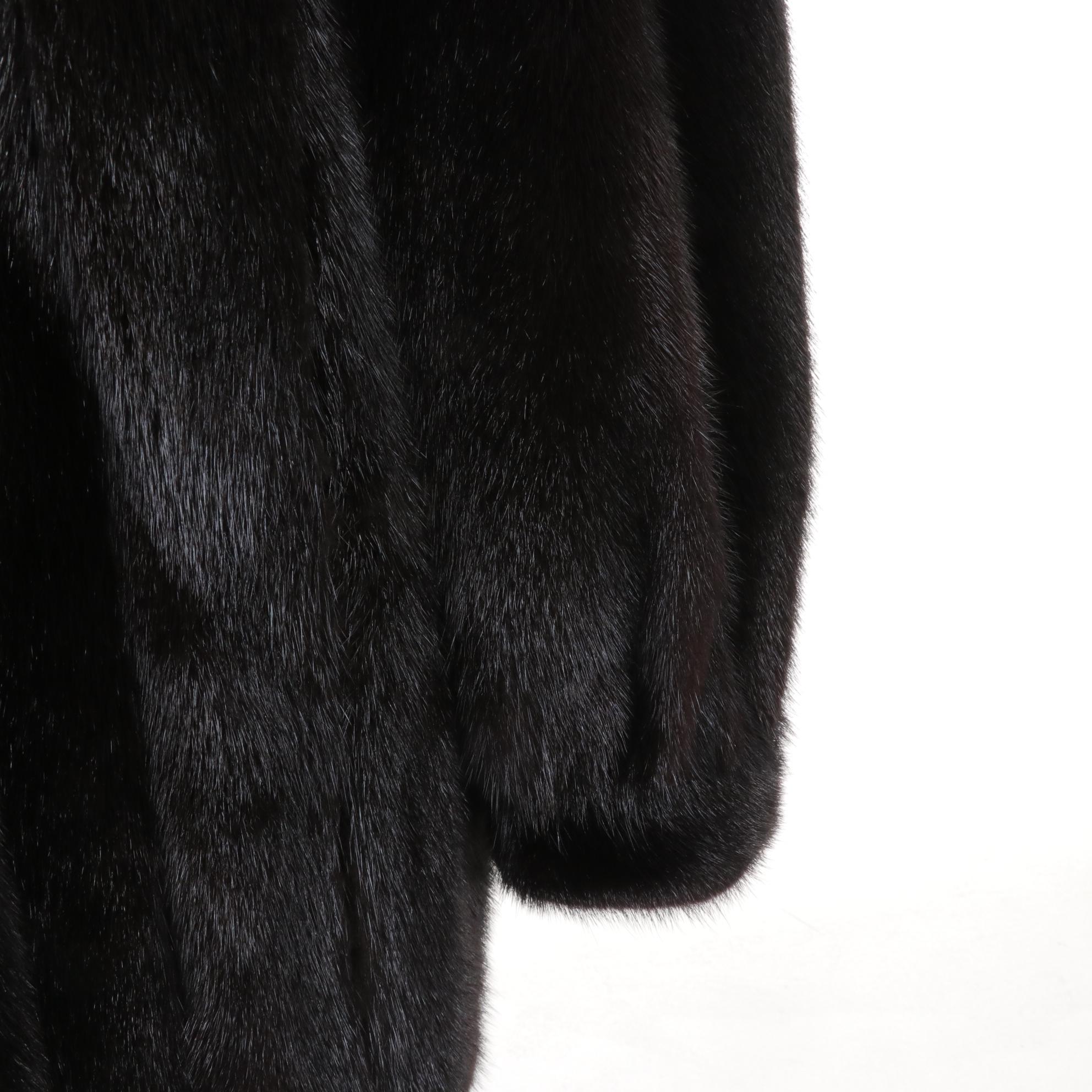 Mahogany Mink Fur Jacket With Fox Collar By Henig Furs, Size 16