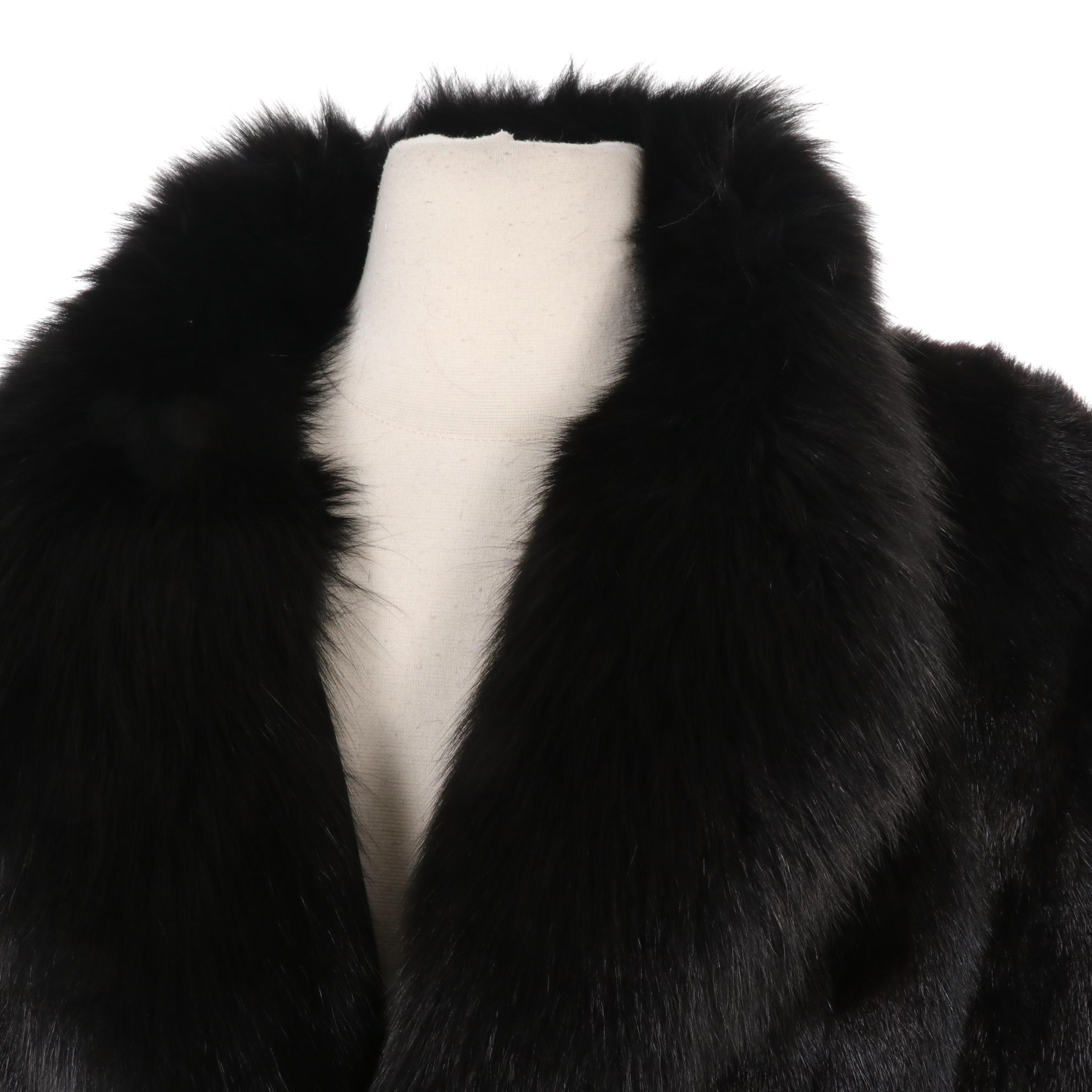 Mahogany Mink Fur Jacket With Fox Collar By Henig Furs, Size 16