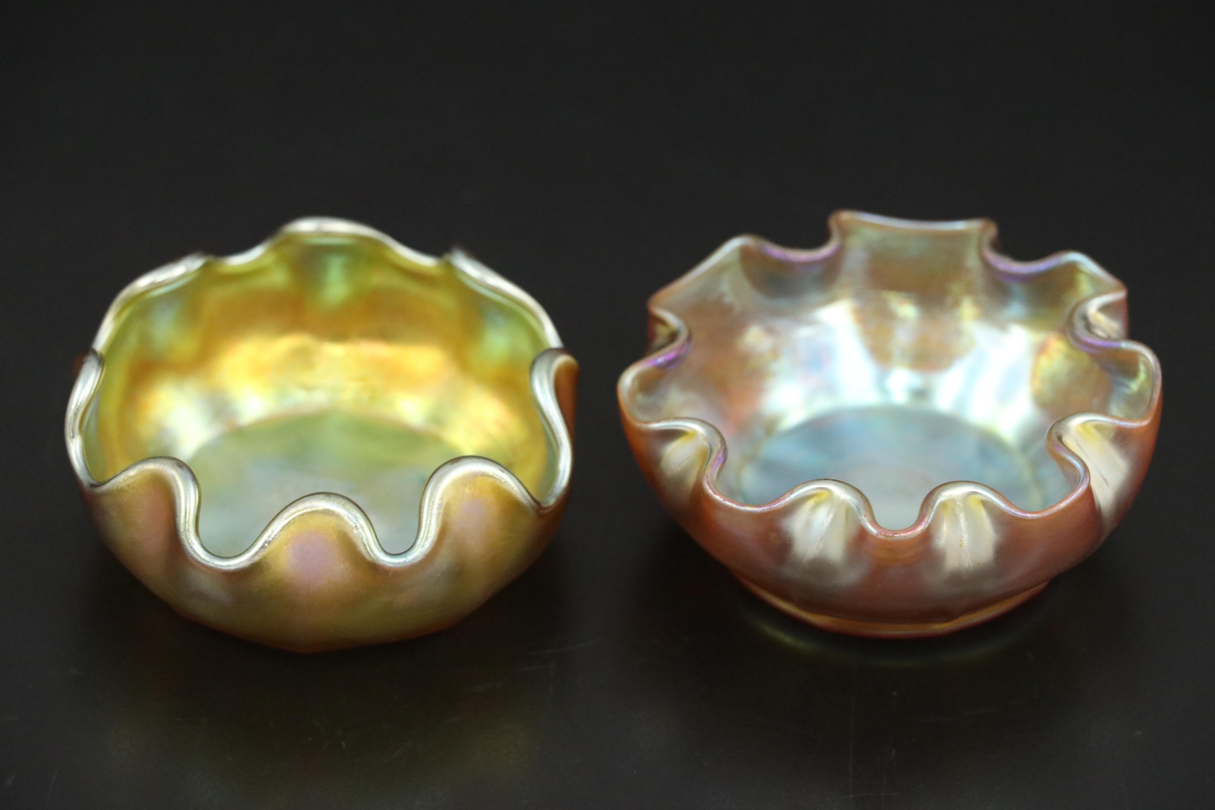 Louis Comfort Tiffany Favrile Art Glass Bowls with Crimped Rims, Early 20th C.