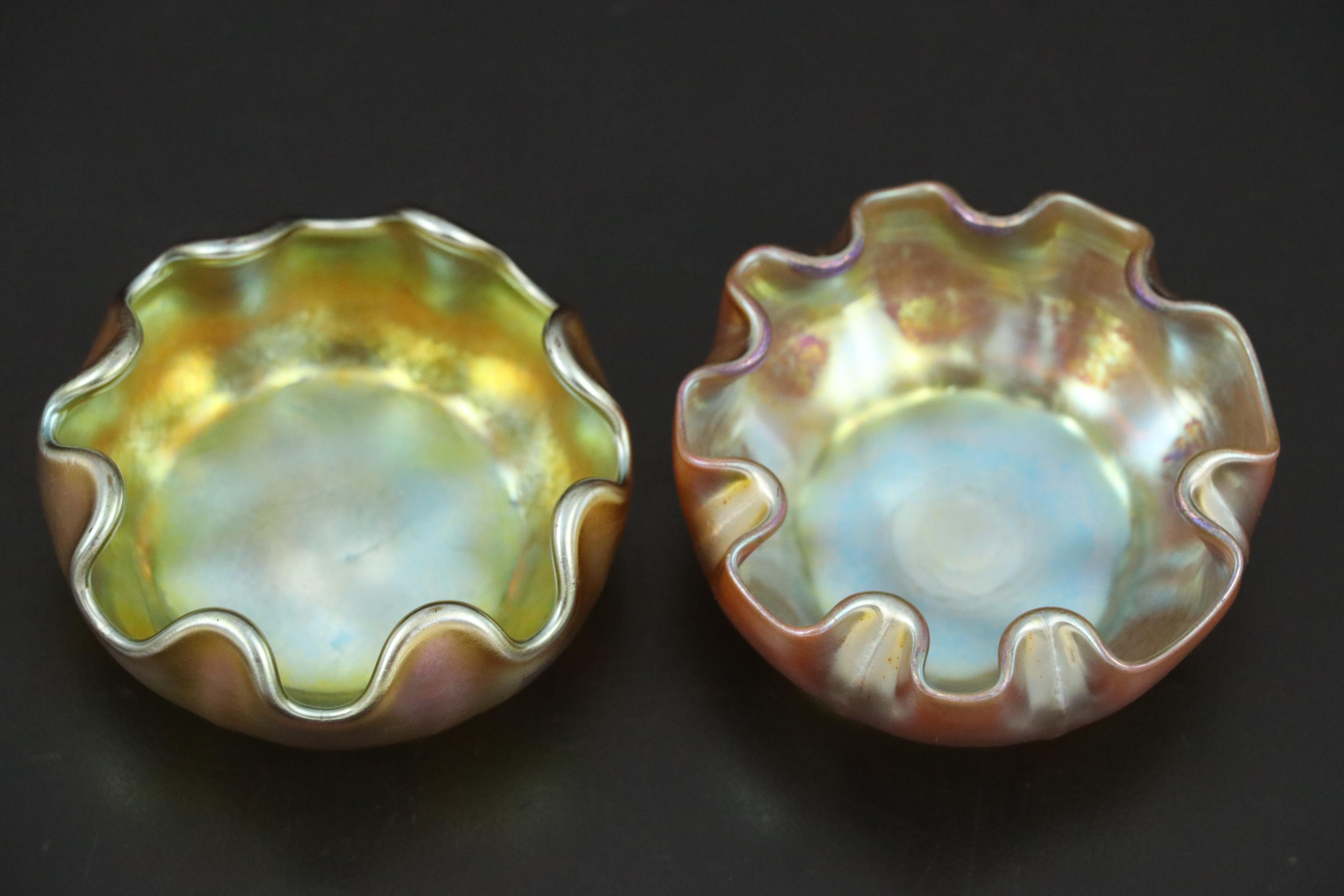 Louis Comfort Tiffany Favrile Art Glass Bowls with Crimped Rims, Early 20th C.