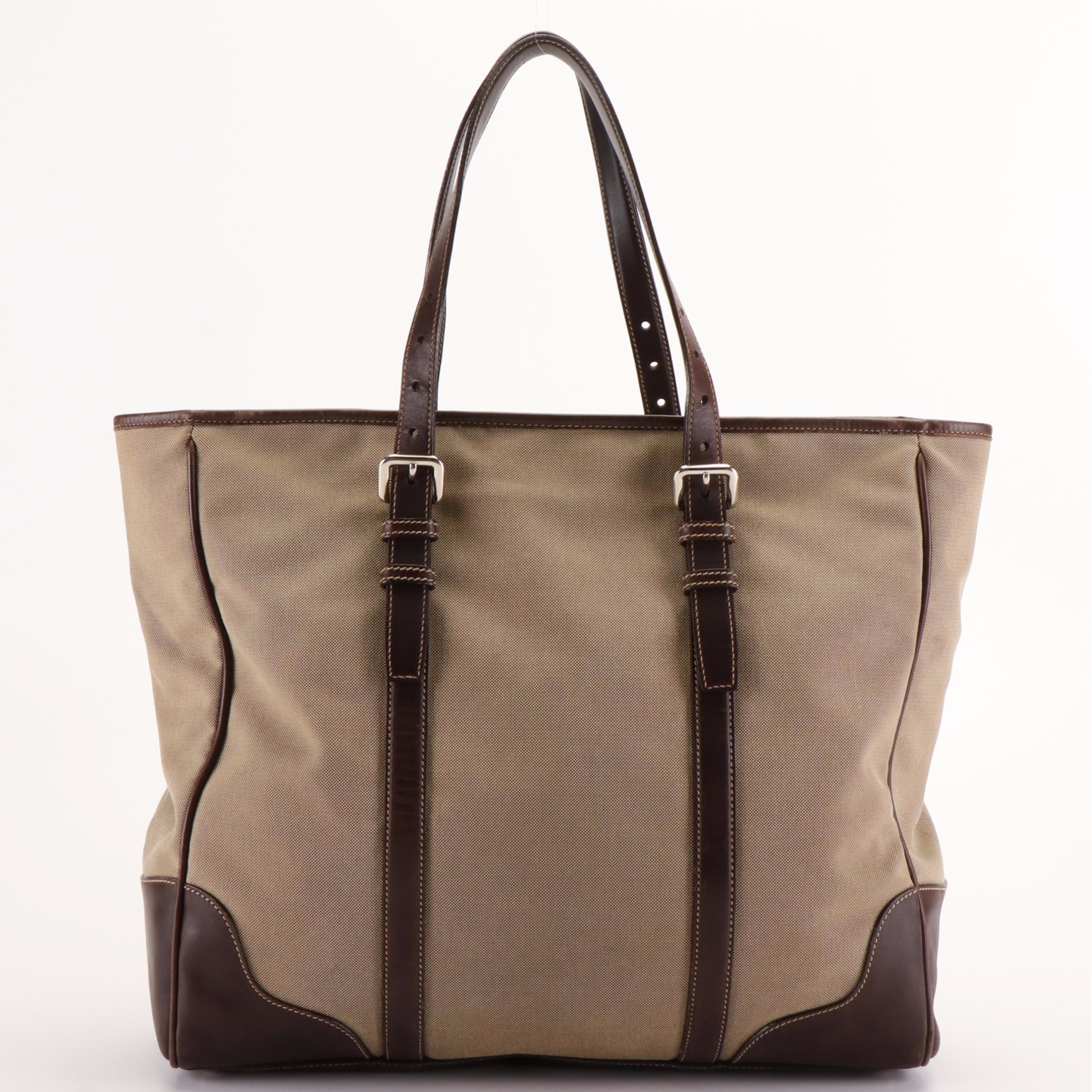 Prada Canapa Logo Canvas and Leather Tote Bag