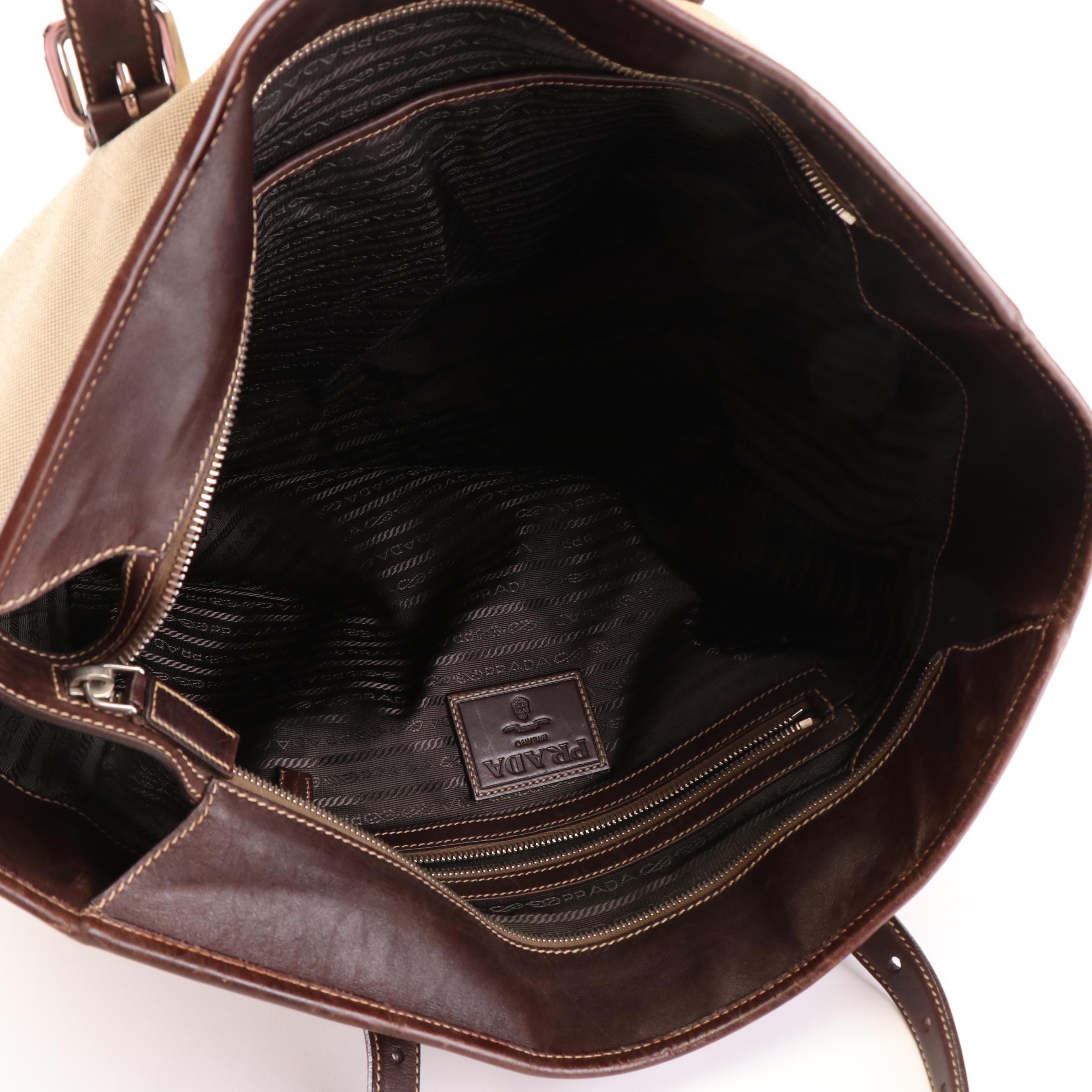 Prada Canapa Logo Canvas and Leather Tote Bag