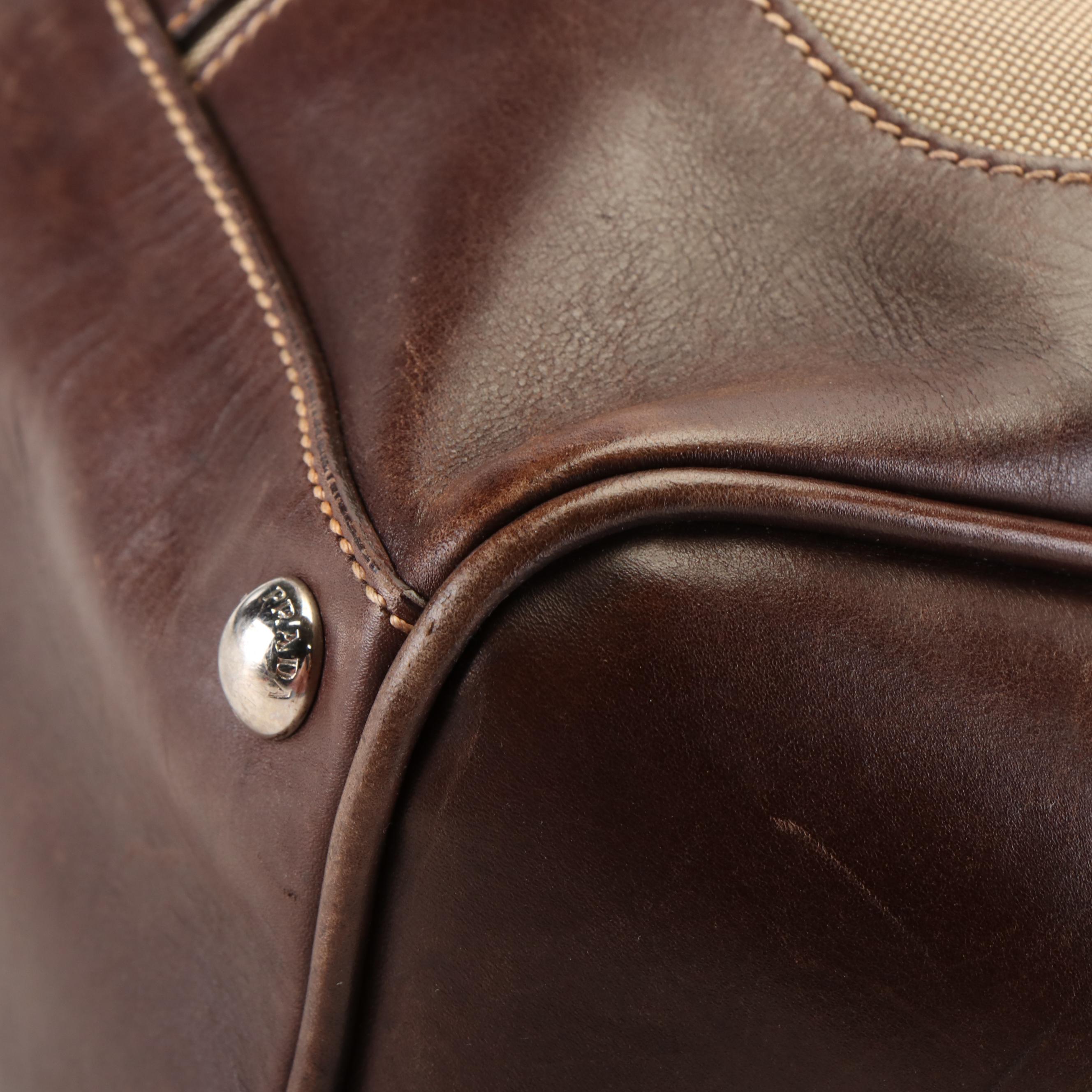 Prada Canapa Logo Canvas and Leather Tote Bag