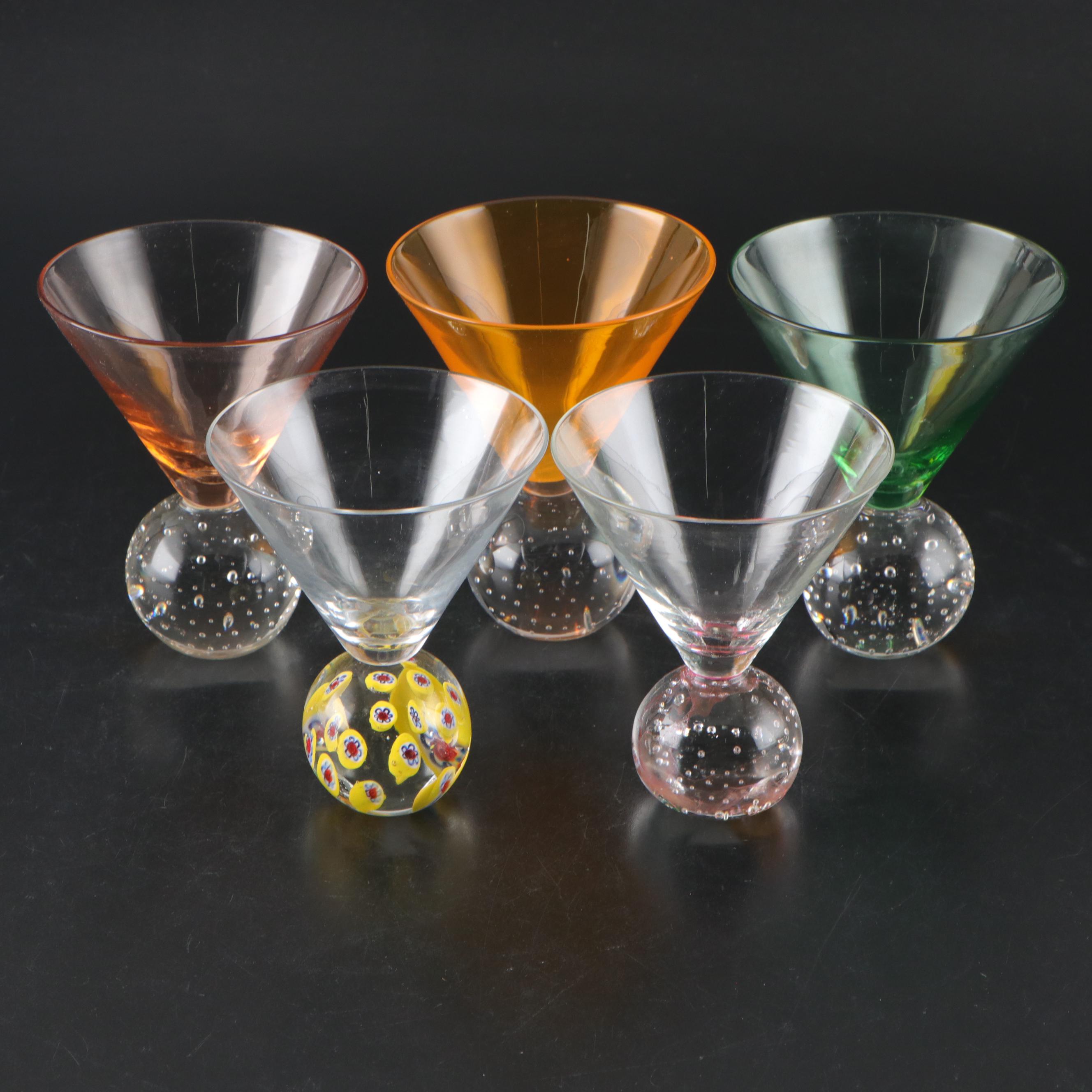Blown Glass Ball Stem Martini Glasses