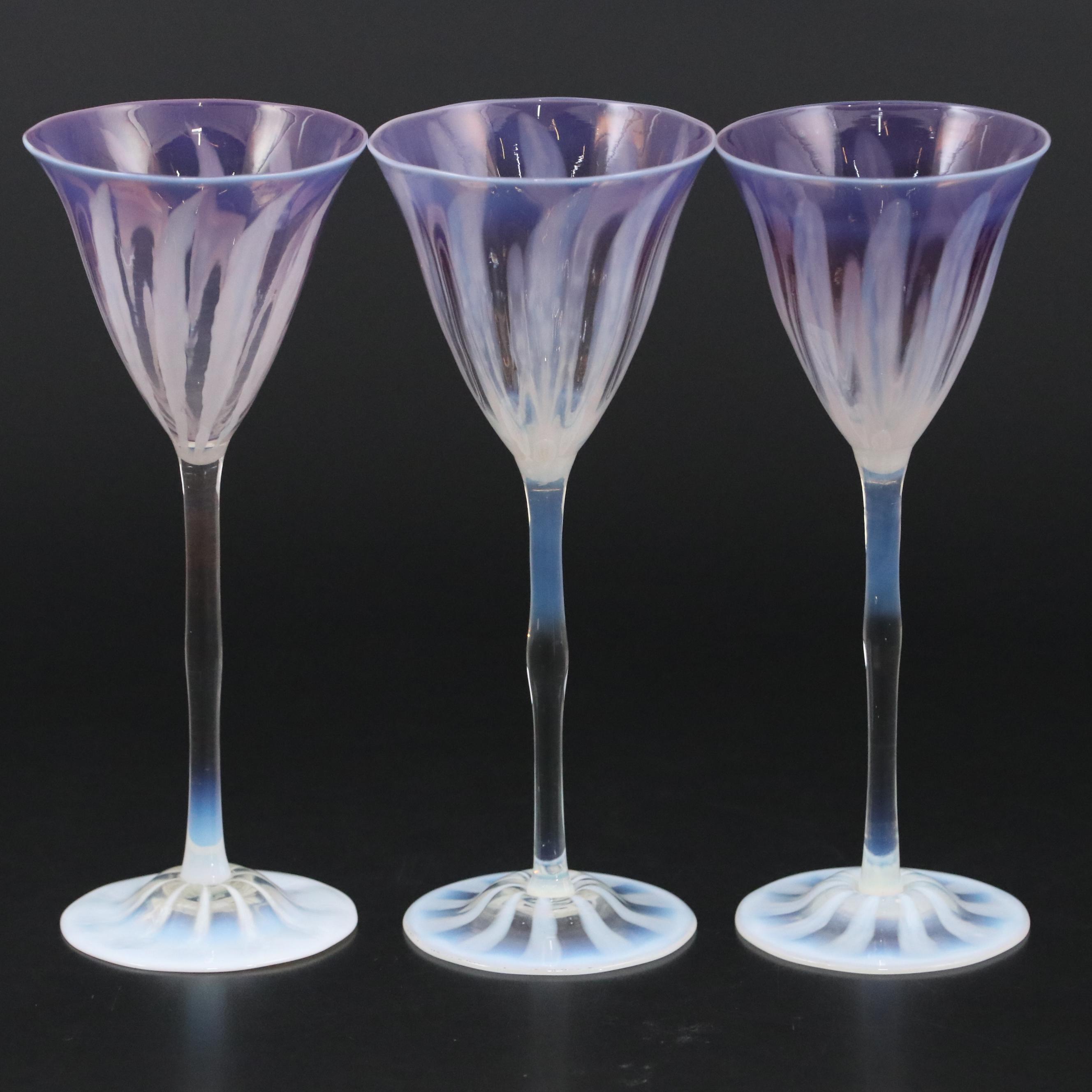 Louis Comfort Tiffany Favrile Opalescent Art Glass Stemware, Early 20th Century