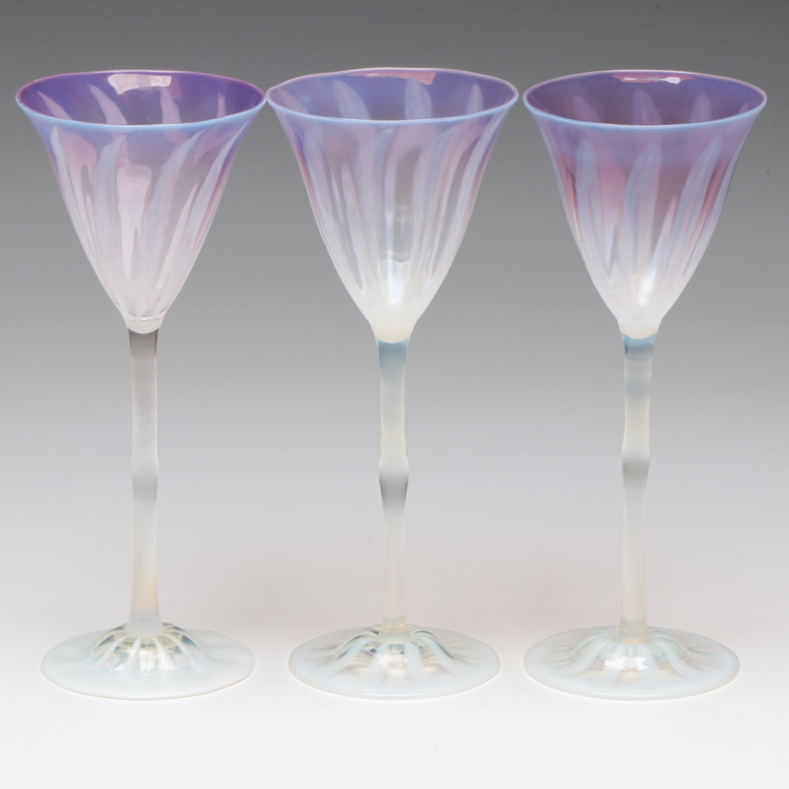 Louis Comfort Tiffany Favrile Opalescent Art Glass Stemware, Early 20th Century