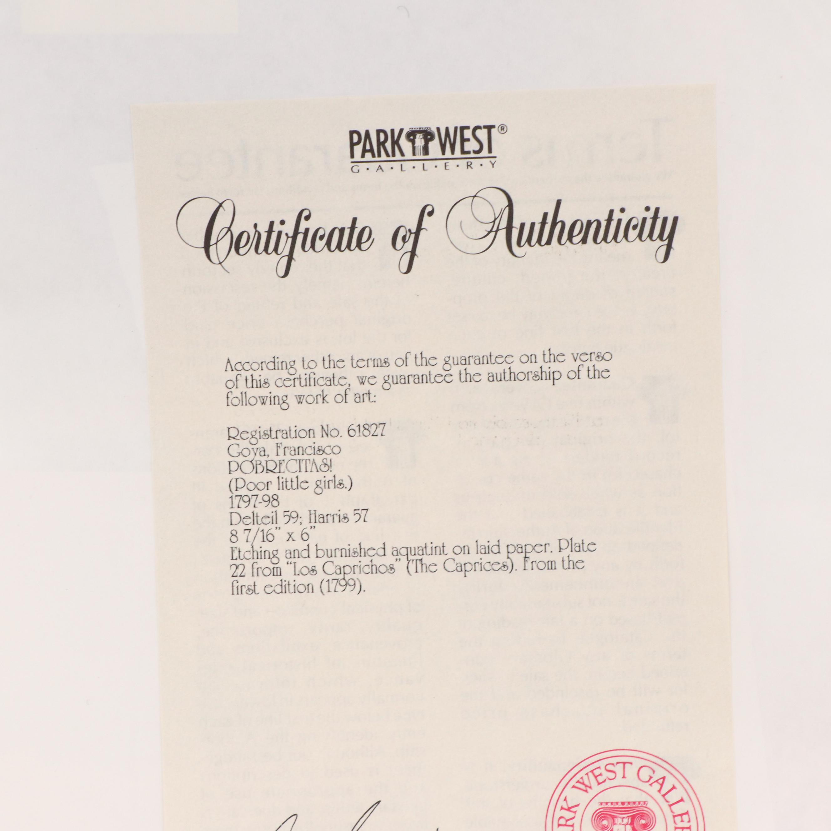 Etching With Aquatint After Francisco Goya "Pobrecitas!"