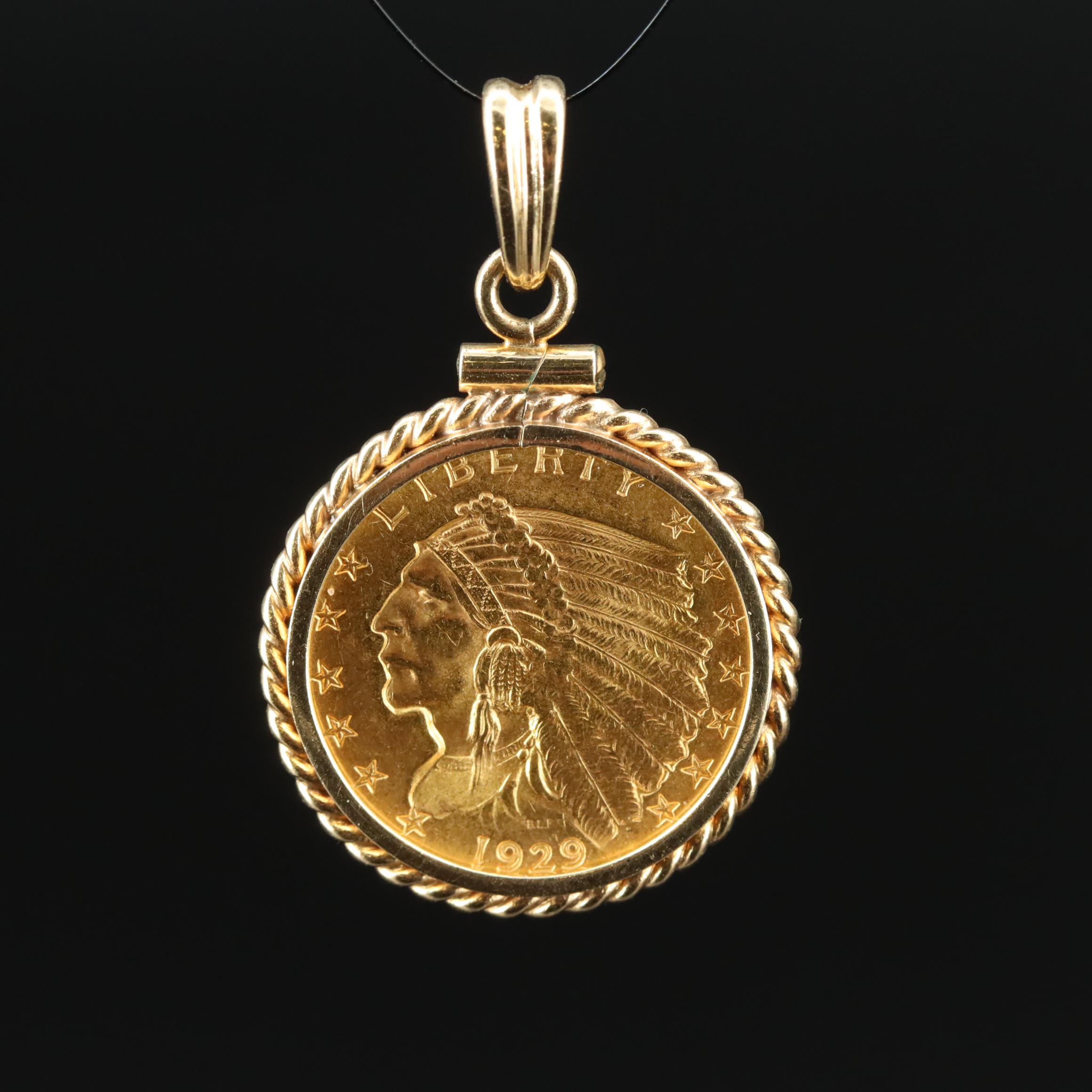 14K Pendant with 1923 Indian Head $2.50 Gold Quarter Eagle