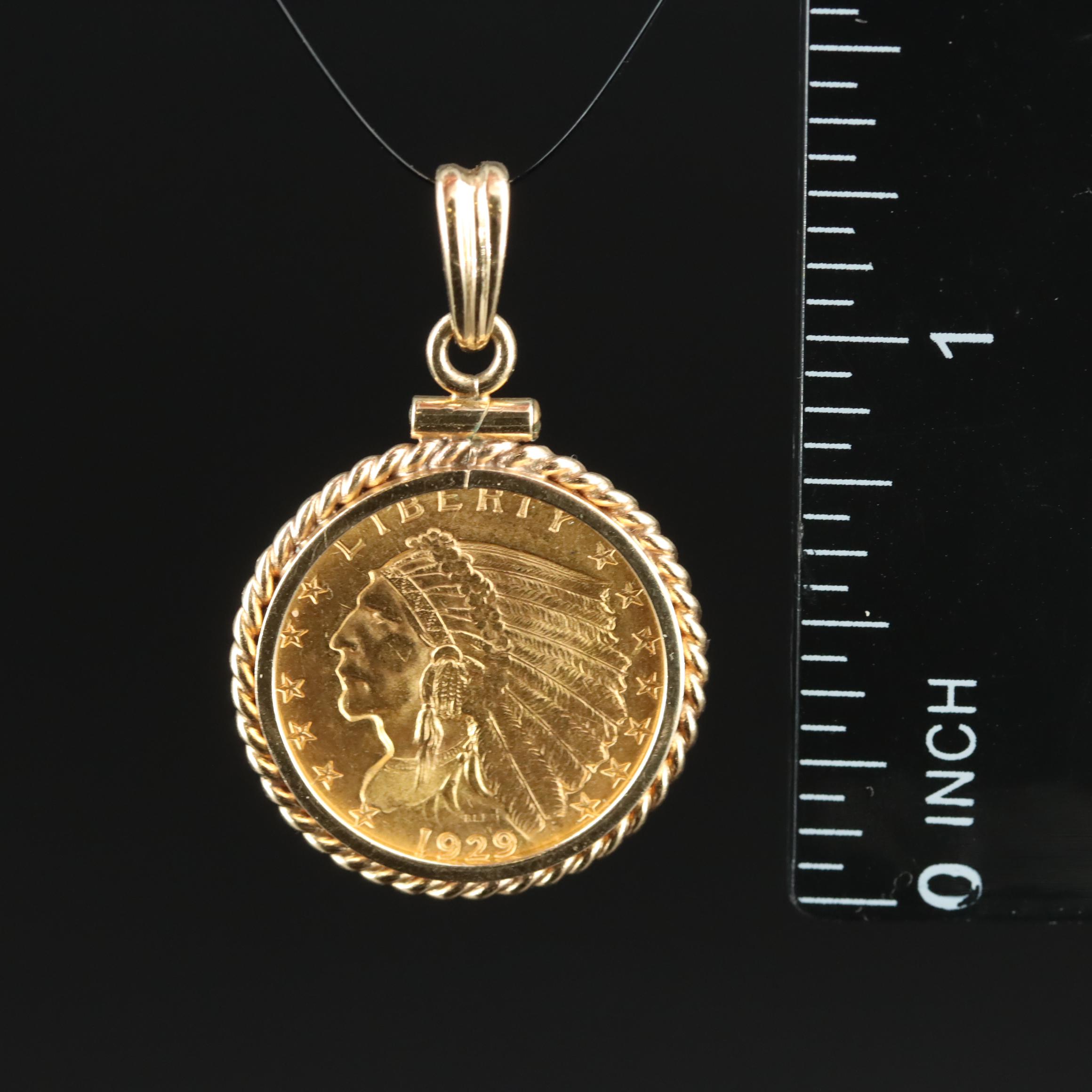 14K Pendant with 1923 Indian Head $2.50 Gold Quarter Eagle