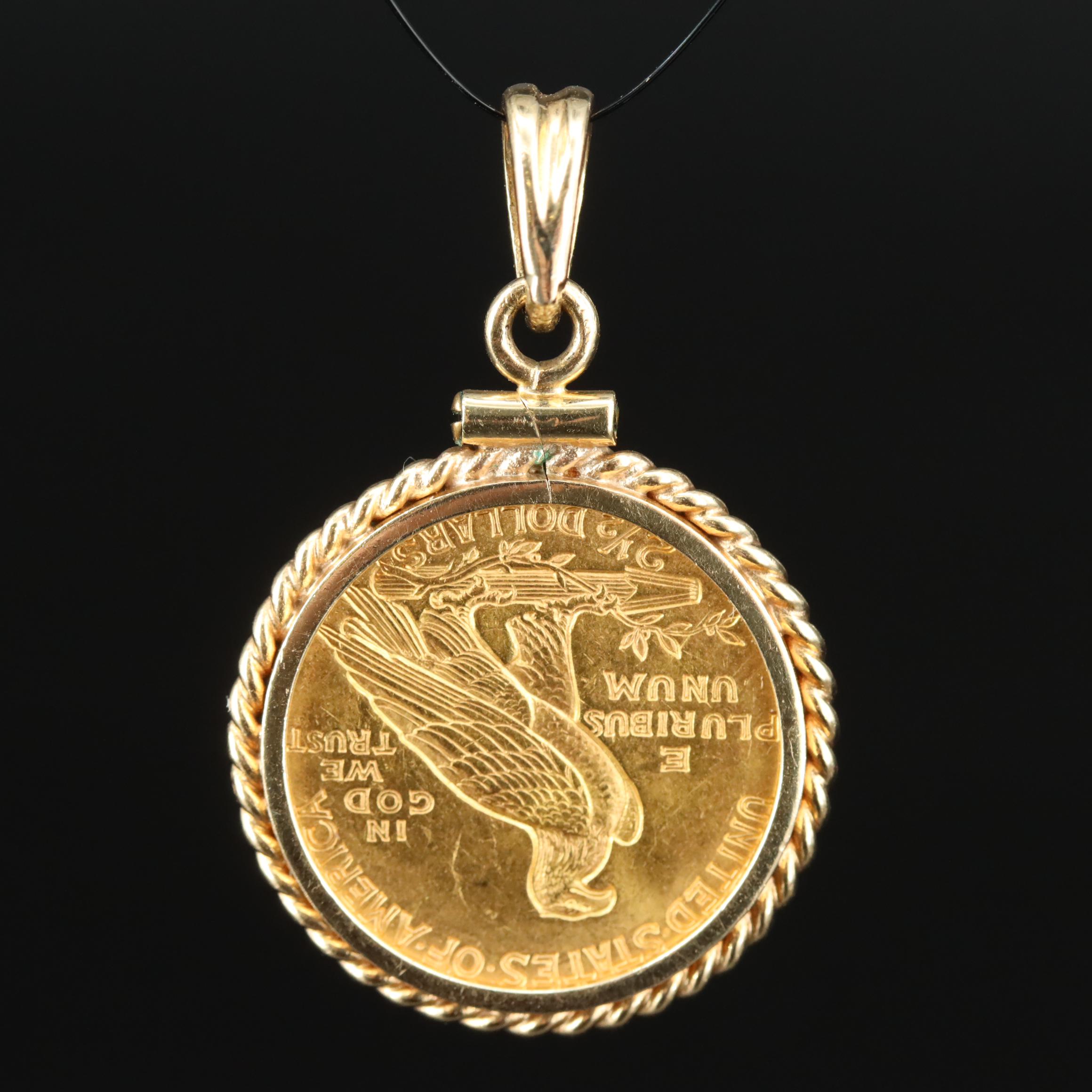 14K Pendant with 1923 Indian Head $2.50 Gold Quarter Eagle