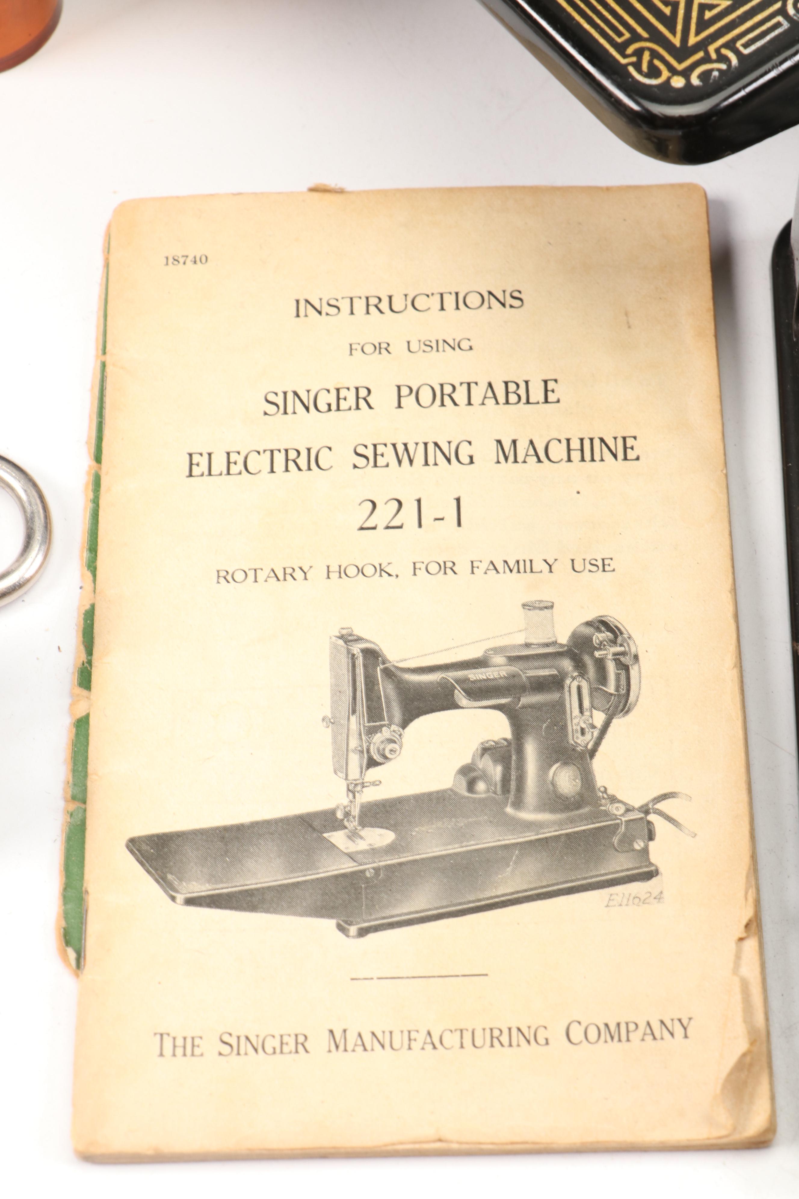 Singer Portable Electric Sewing Machine 221-1 with Case and Accessories