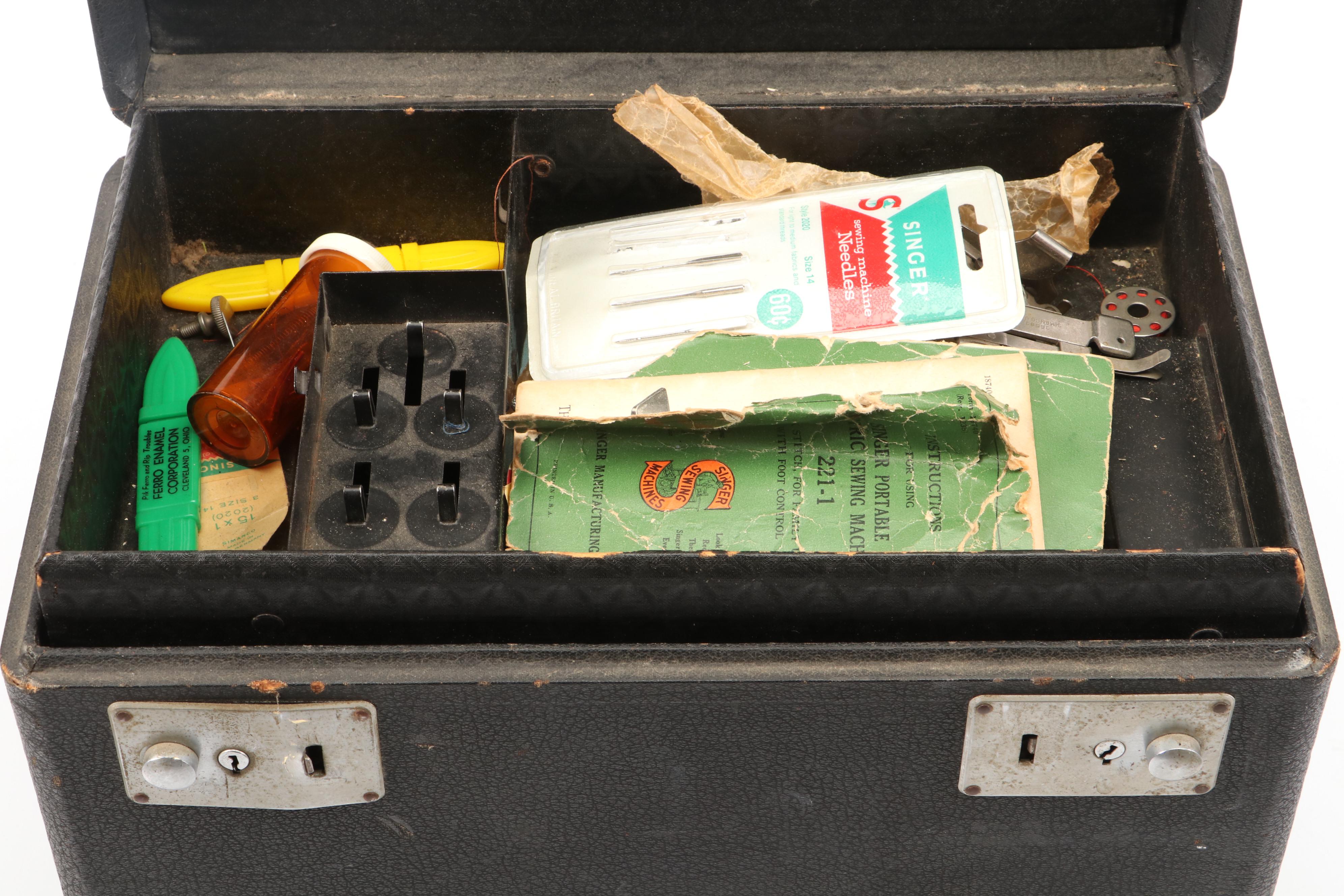 Singer Portable Electric Sewing Machine 221-1 with Case and Accessories