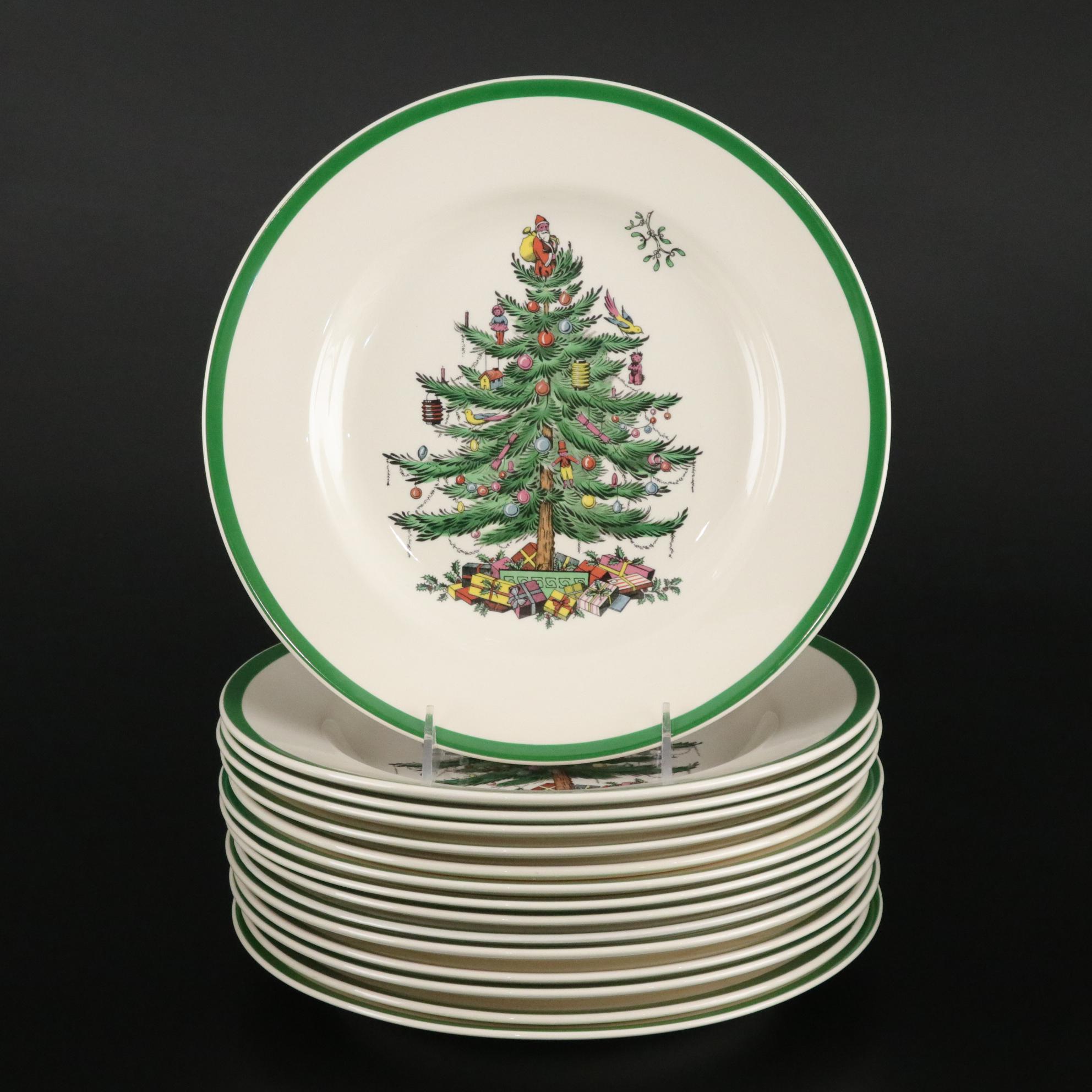 Spode "Christmas Tree" Ceramic Dinnerware and Stemware With Lenox S & P Shakers
