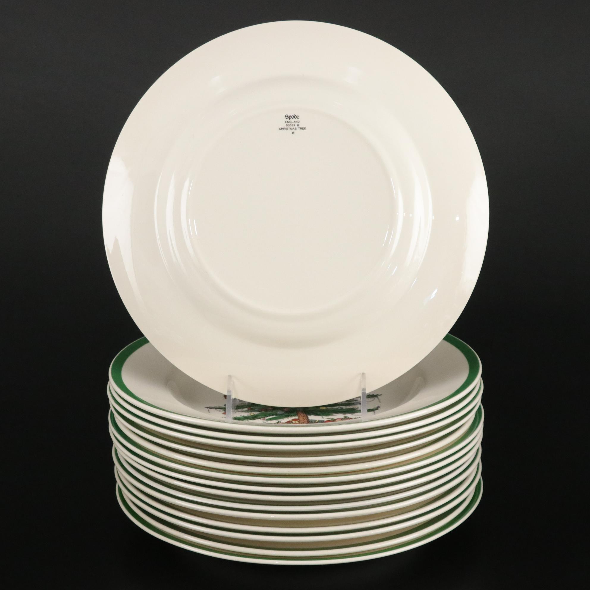 Spode "Christmas Tree" Ceramic Dinnerware and Stemware With Lenox S & P Shakers