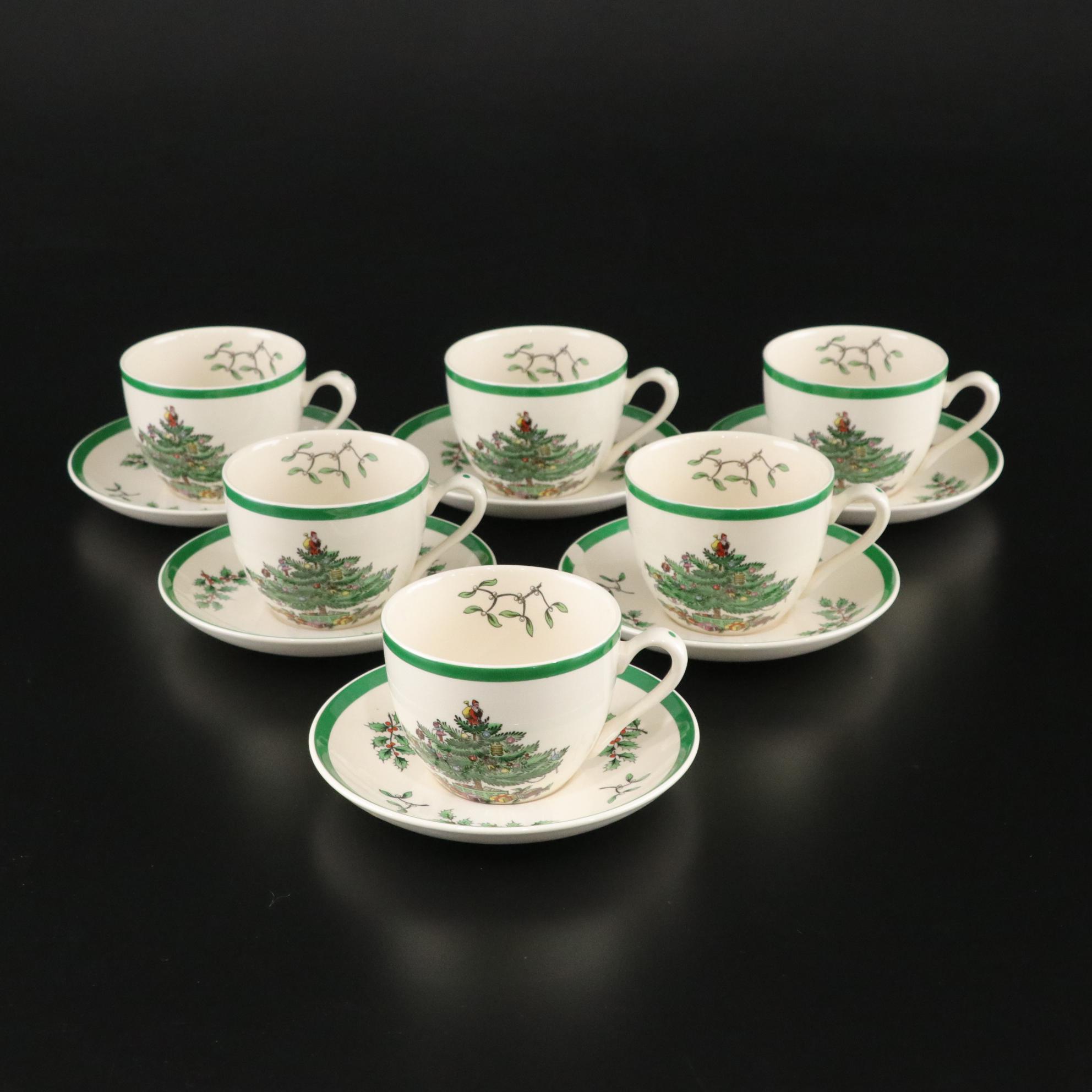 Spode "Christmas Tree" Ceramic Dinnerware and Stemware With Lenox S & P Shakers