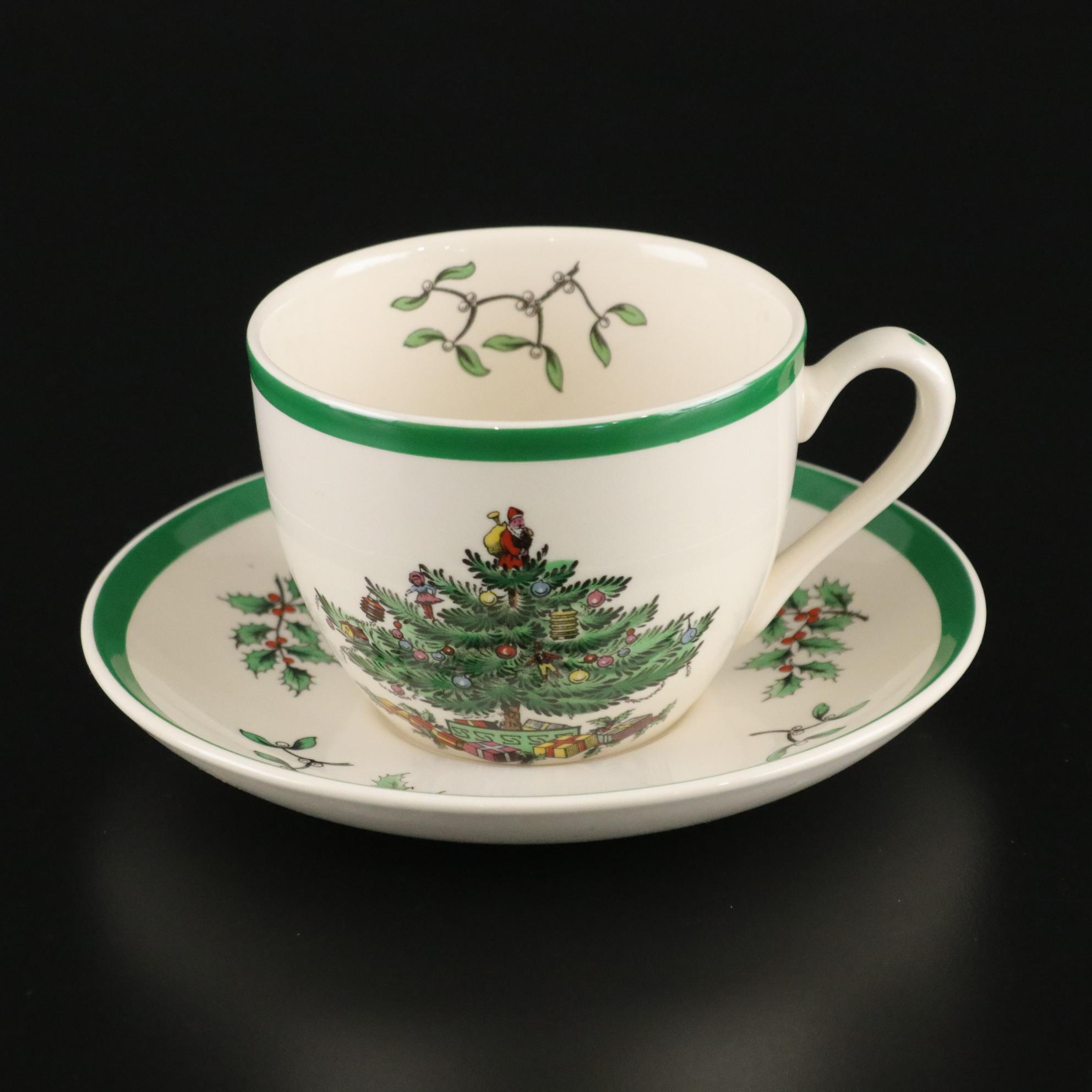 Spode "Christmas Tree" Ceramic Dinnerware and Stemware With Lenox S & P Shakers