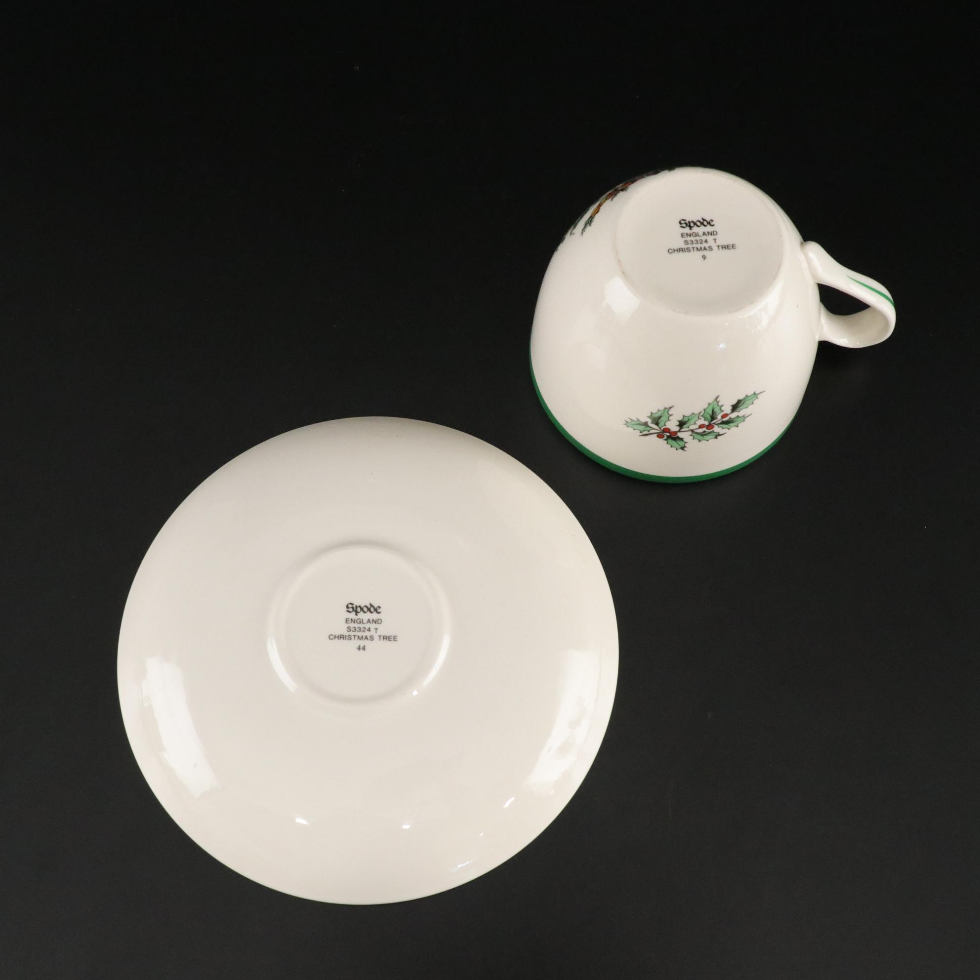 Spode "Christmas Tree" Ceramic Dinnerware and Stemware With Lenox S & P Shakers