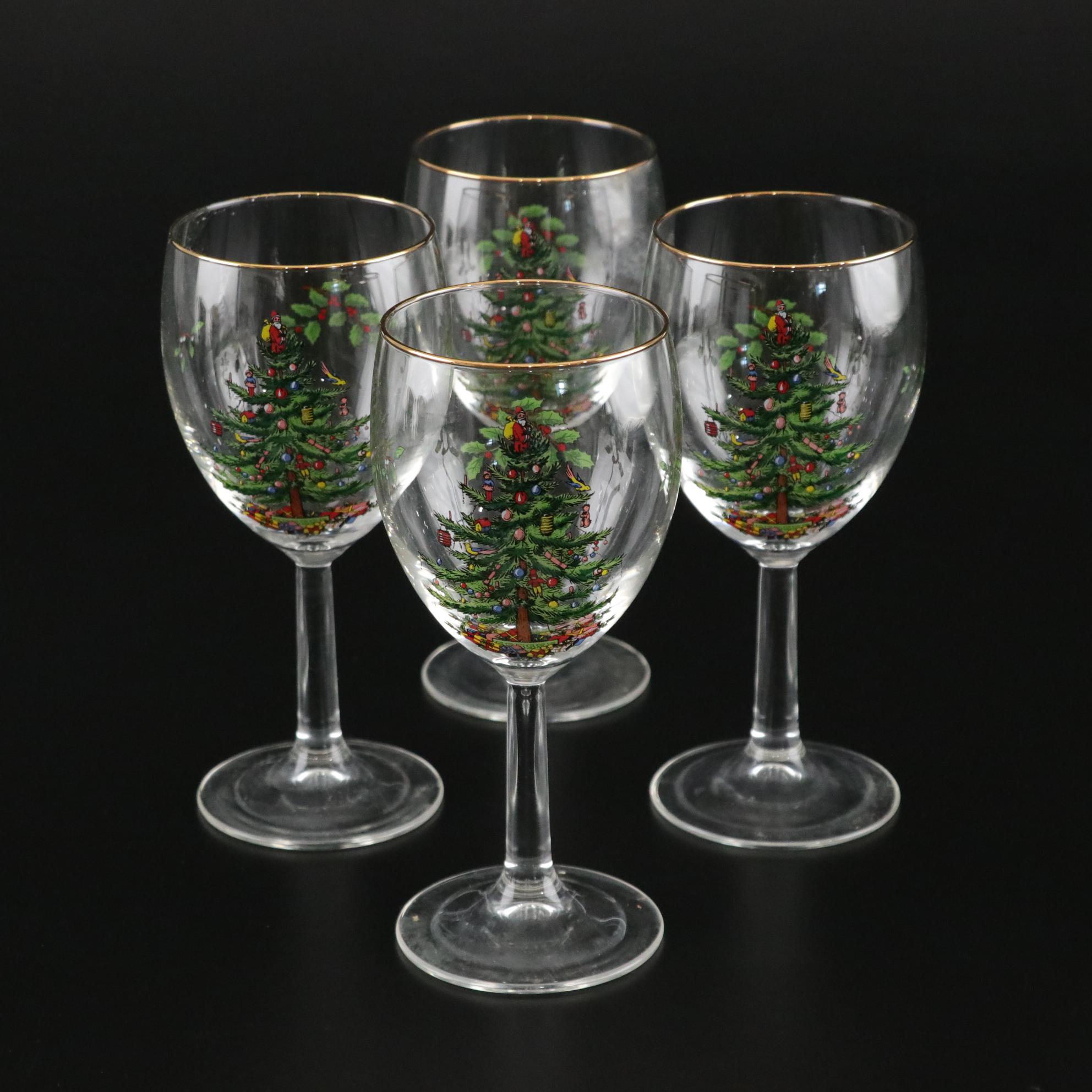 Spode "Christmas Tree" Ceramic Dinnerware and Stemware With Lenox S & P Shakers