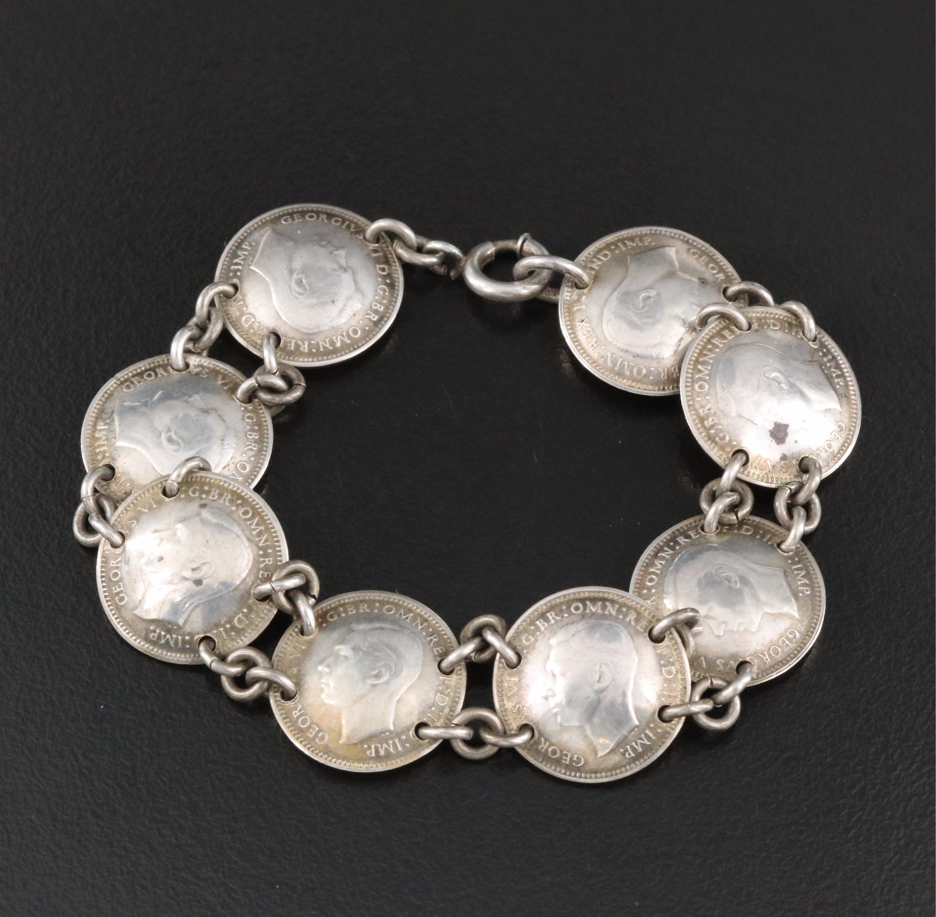 Sterling 1942 and 1943 Three Pence Australian Coin Bracelet