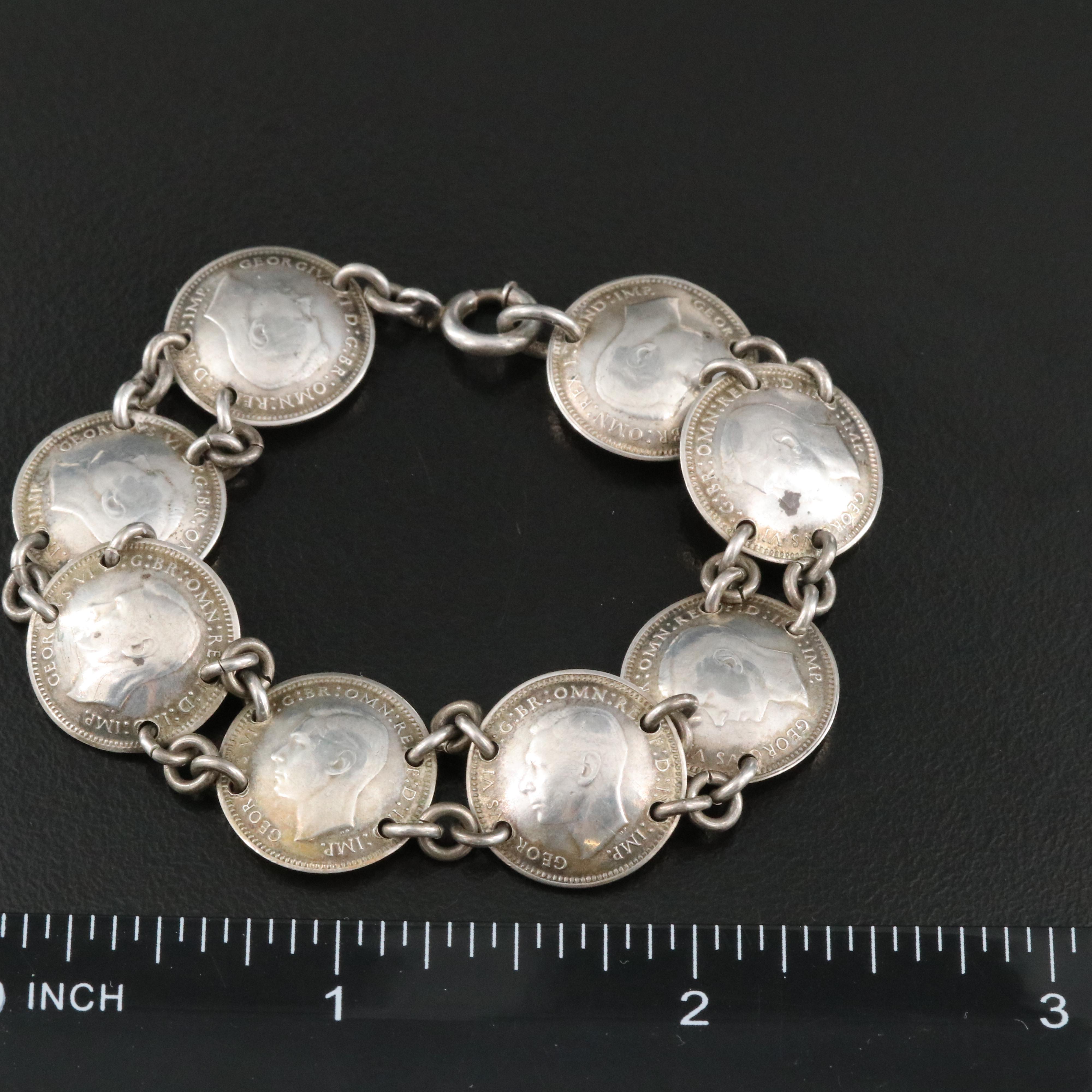 Sterling 1942 and 1943 Three Pence Australian Coin Bracelet