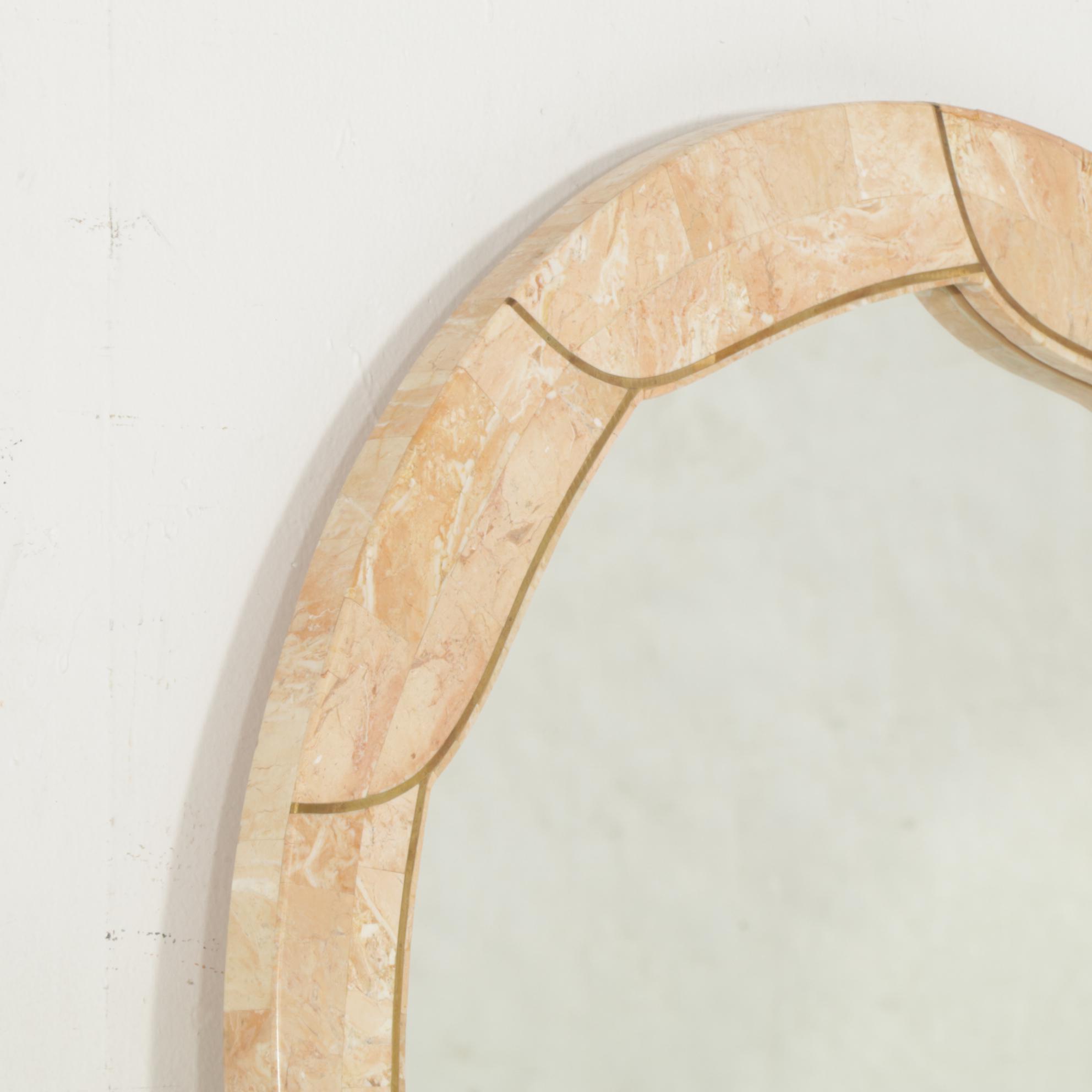 Art Deco Revival Brass-Inlaid and Tessellated Pink Marble Vanity Table and Chest