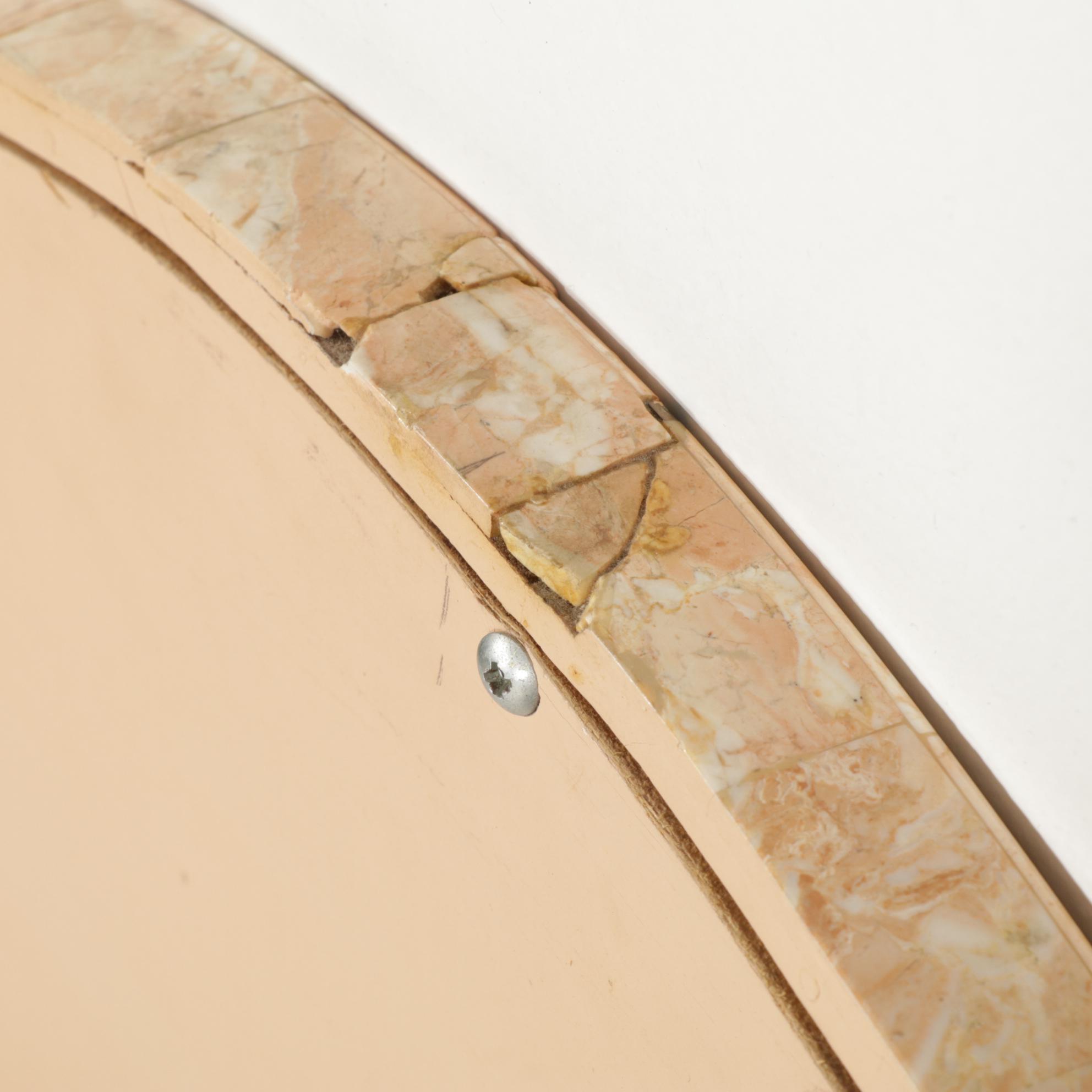 Art Deco Revival Brass-Inlaid and Tessellated Pink Marble Vanity Table and Chest