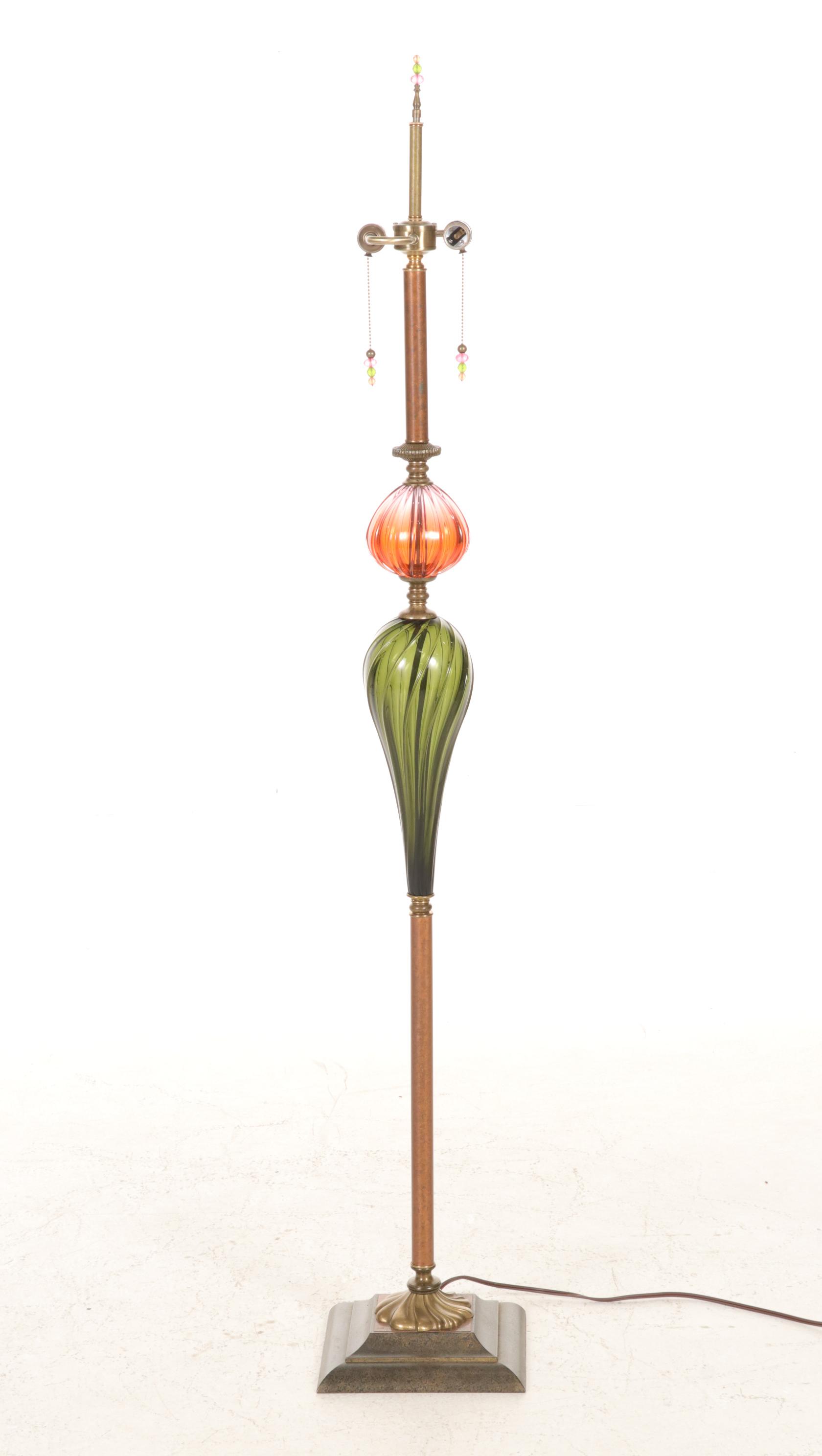 Blown Glass Floor Lamp with Embroidered Floral Shade | Everything But ...