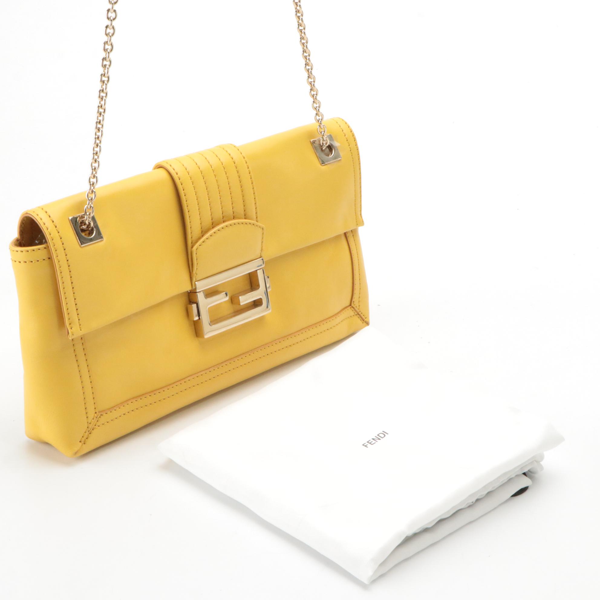 Fendi Maise Yellow Leather Baguette with Chain