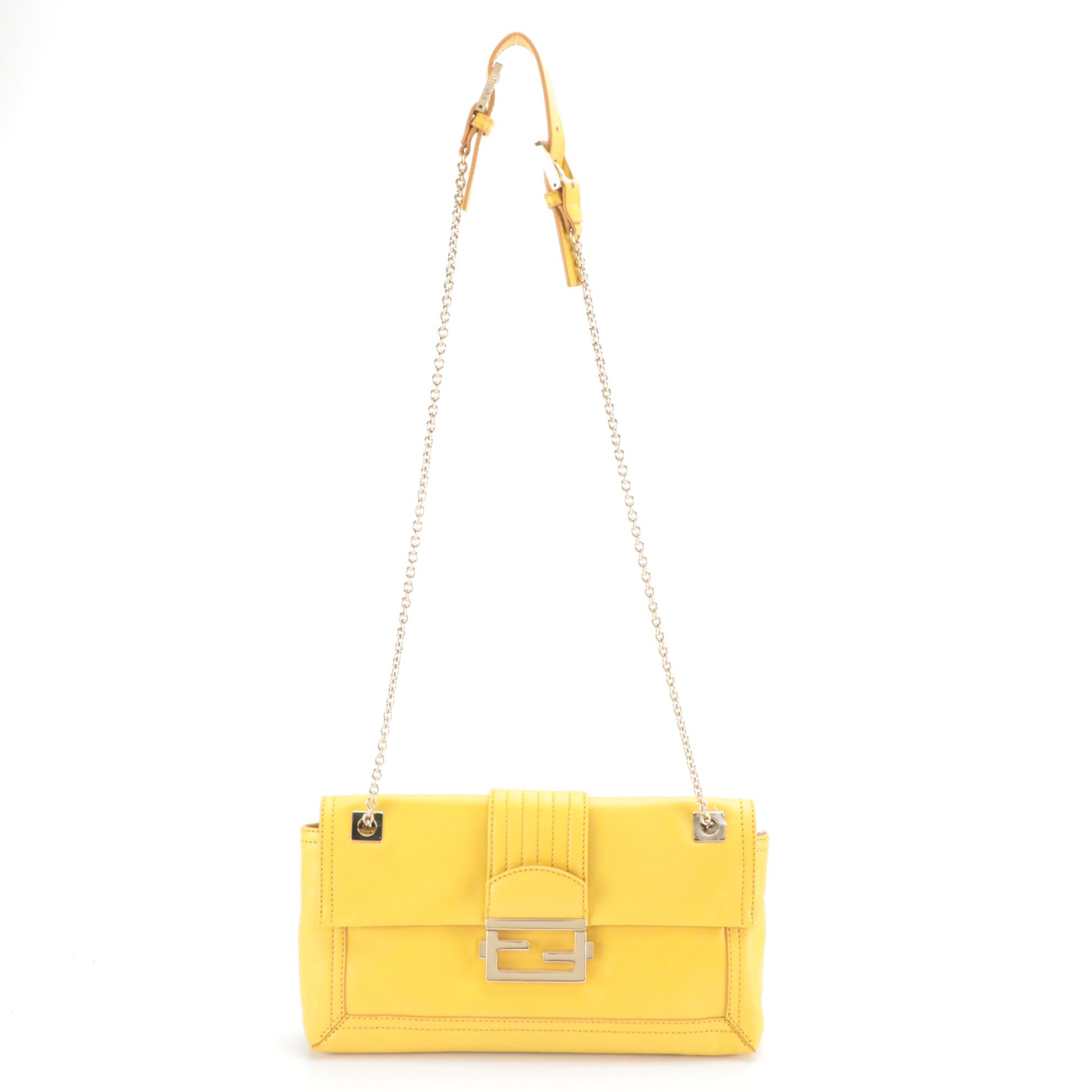 Fendi Maise Yellow Leather Baguette with Chain