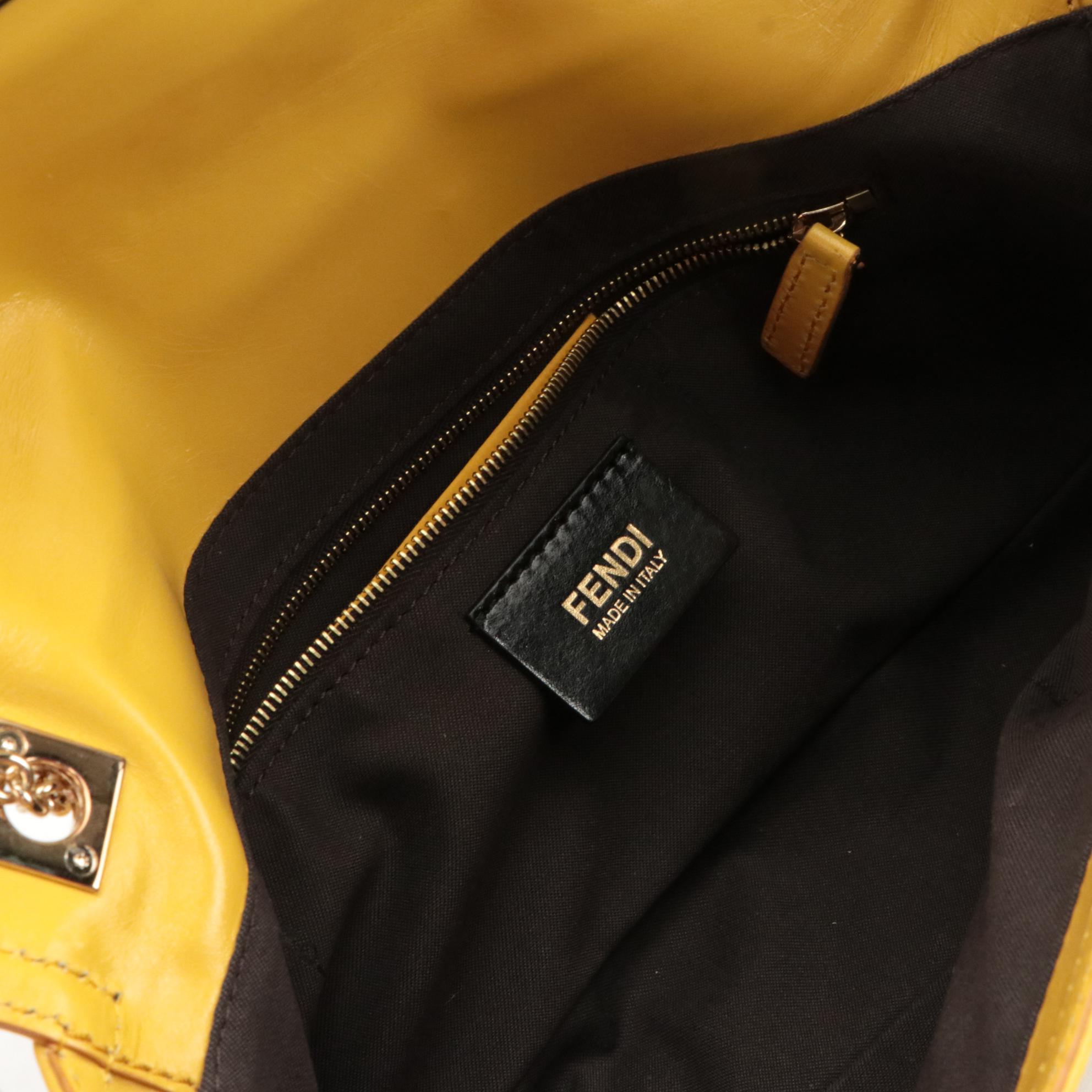 Fendi Maise Yellow Leather Baguette with Chain