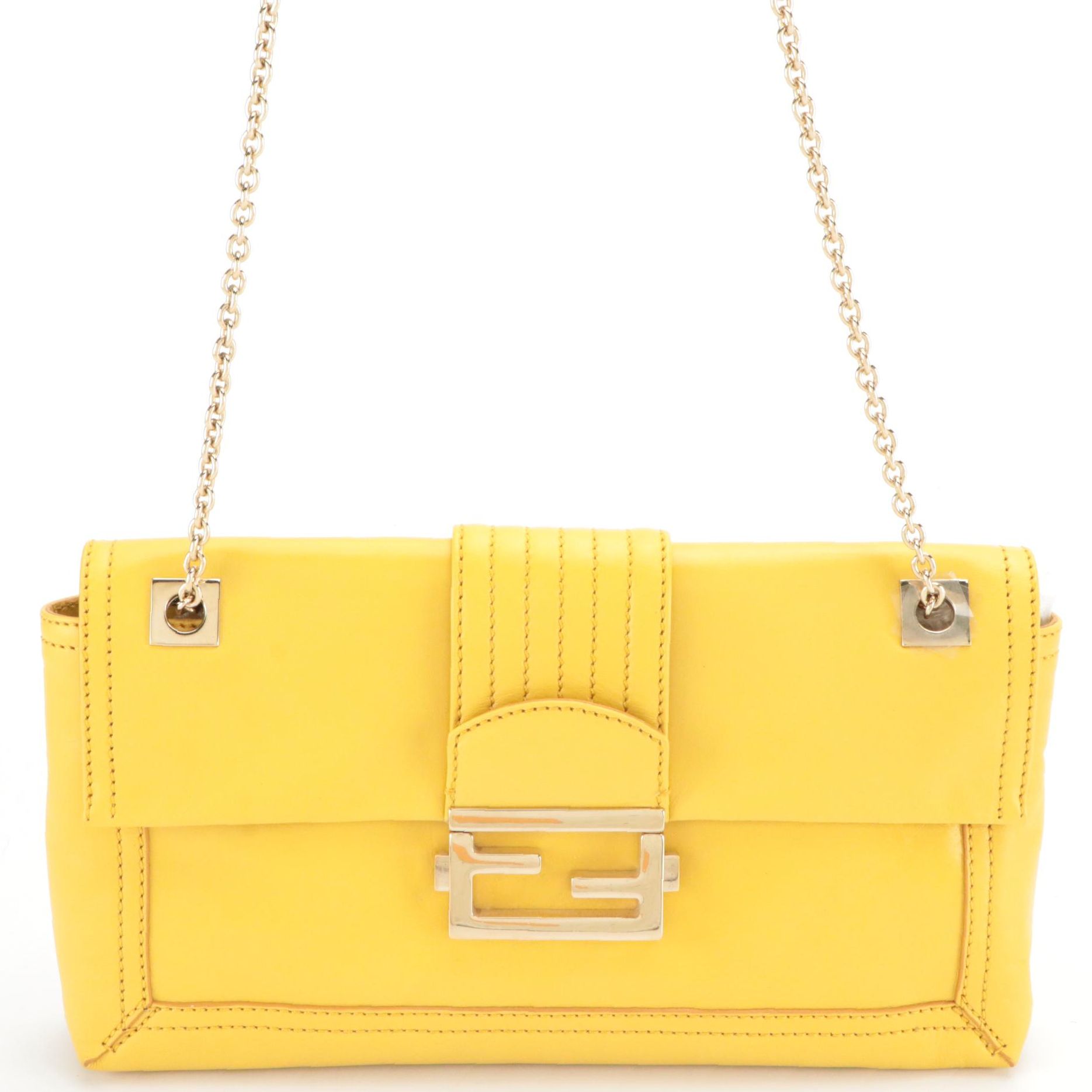 Fendi Maise Yellow Leather Baguette with Chain