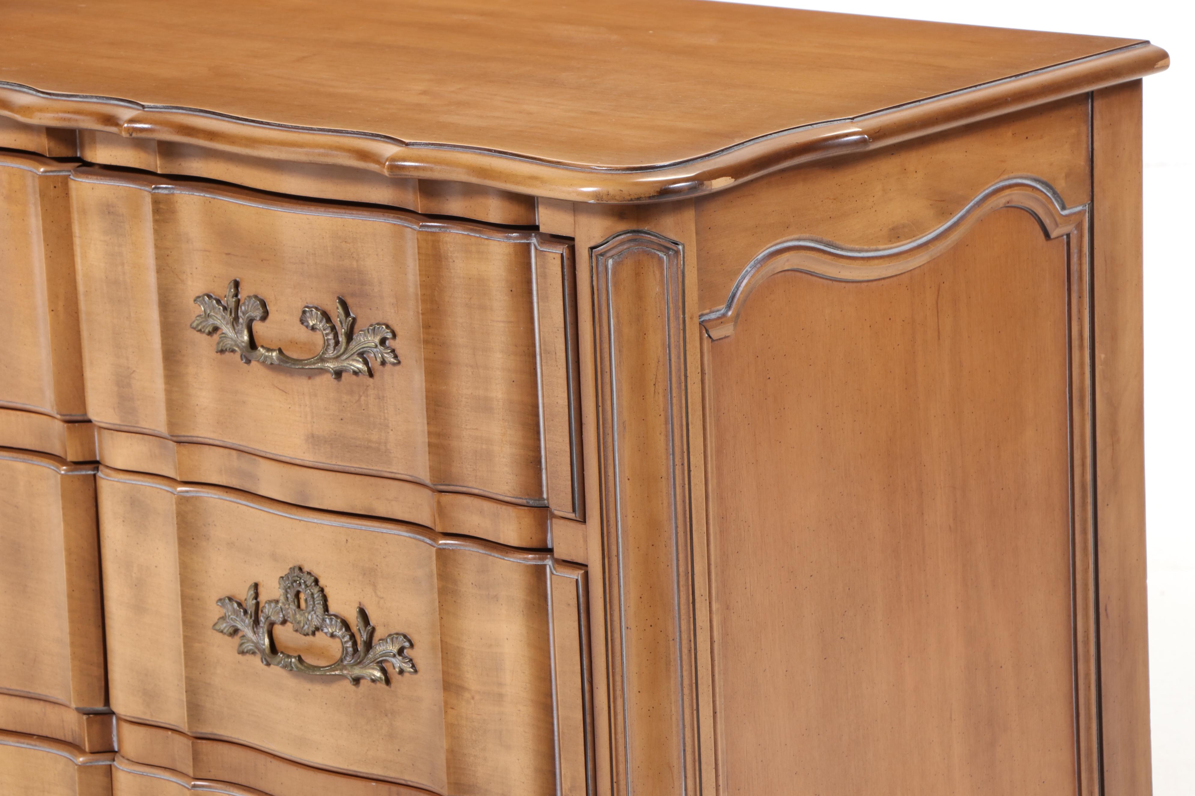 J. L. Metz Furniture Co. French Provincial Style Maple Nine-Drawer Commode