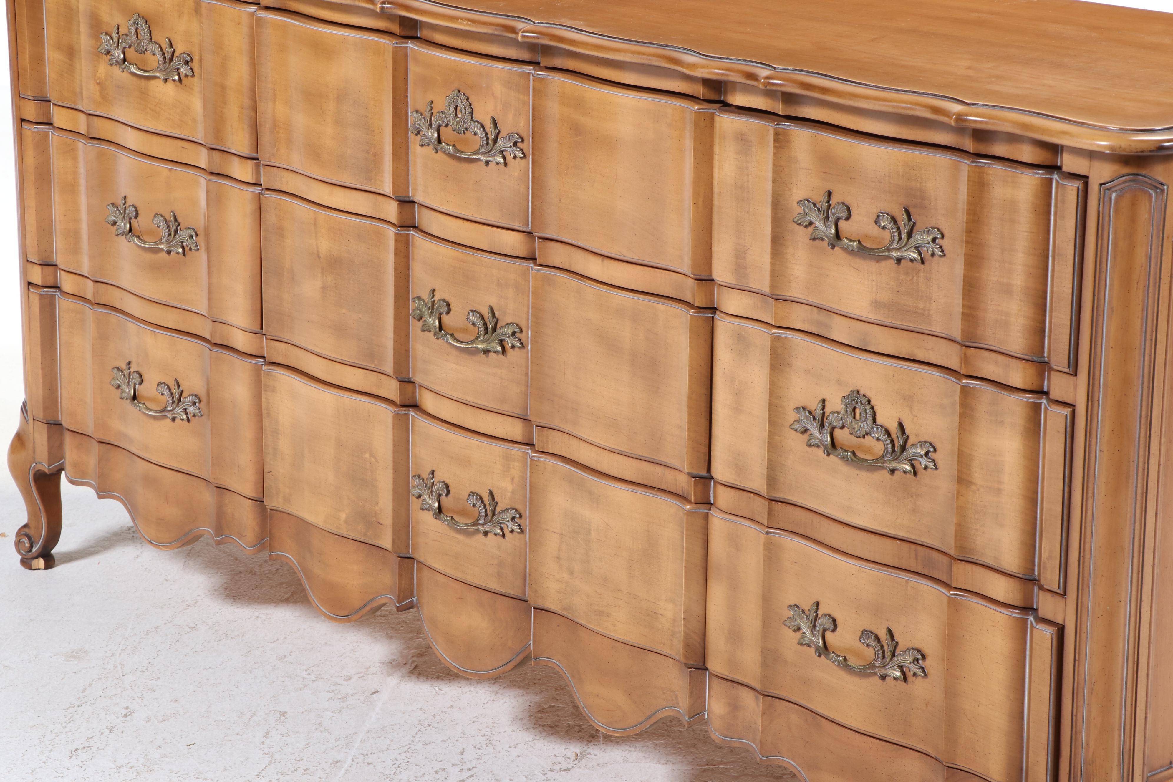 J. L. Metz Furniture Co. French Provincial Style Maple Nine-Drawer Commode