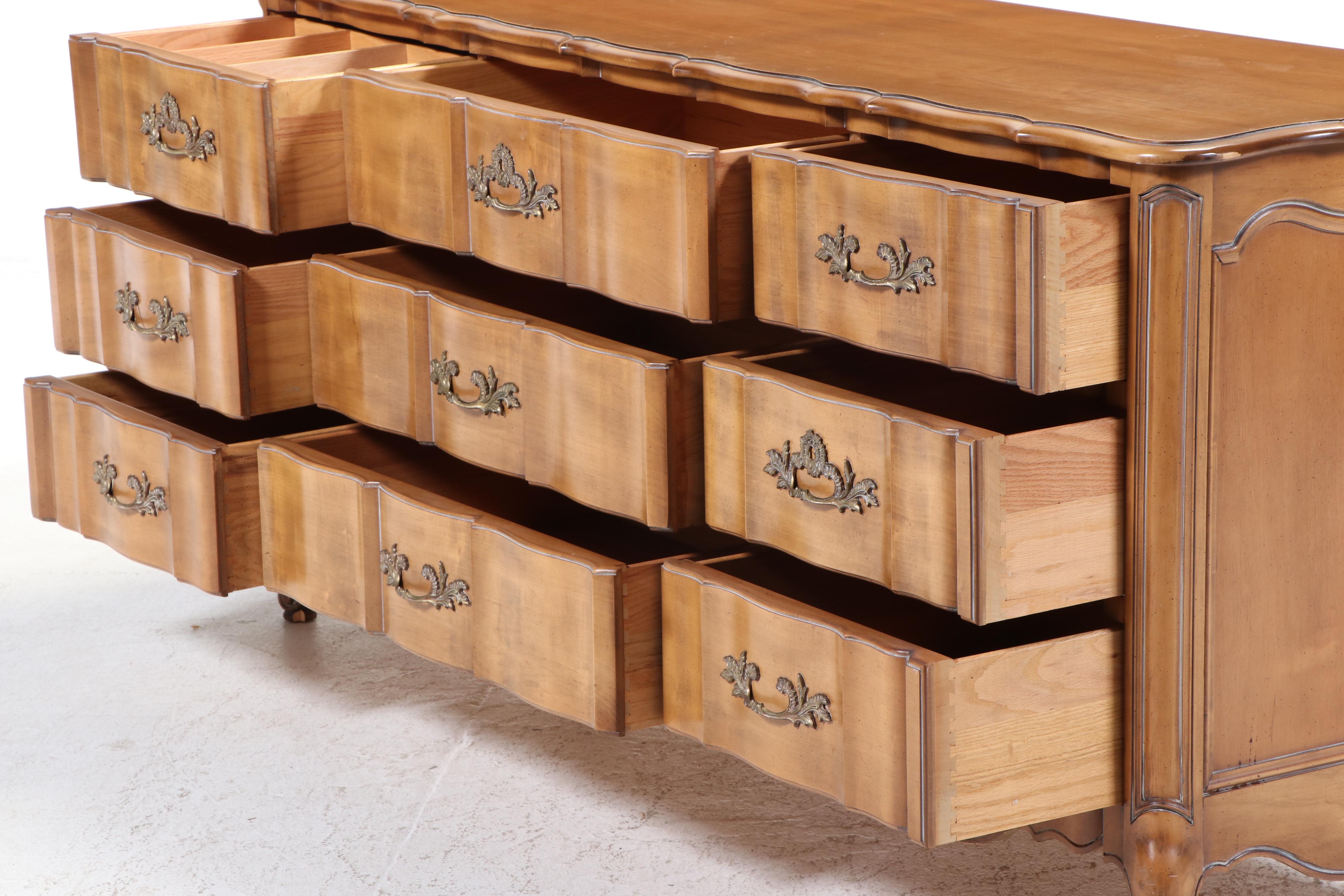 J. L. Metz Furniture Co. French Provincial Style Maple Nine-Drawer Commode