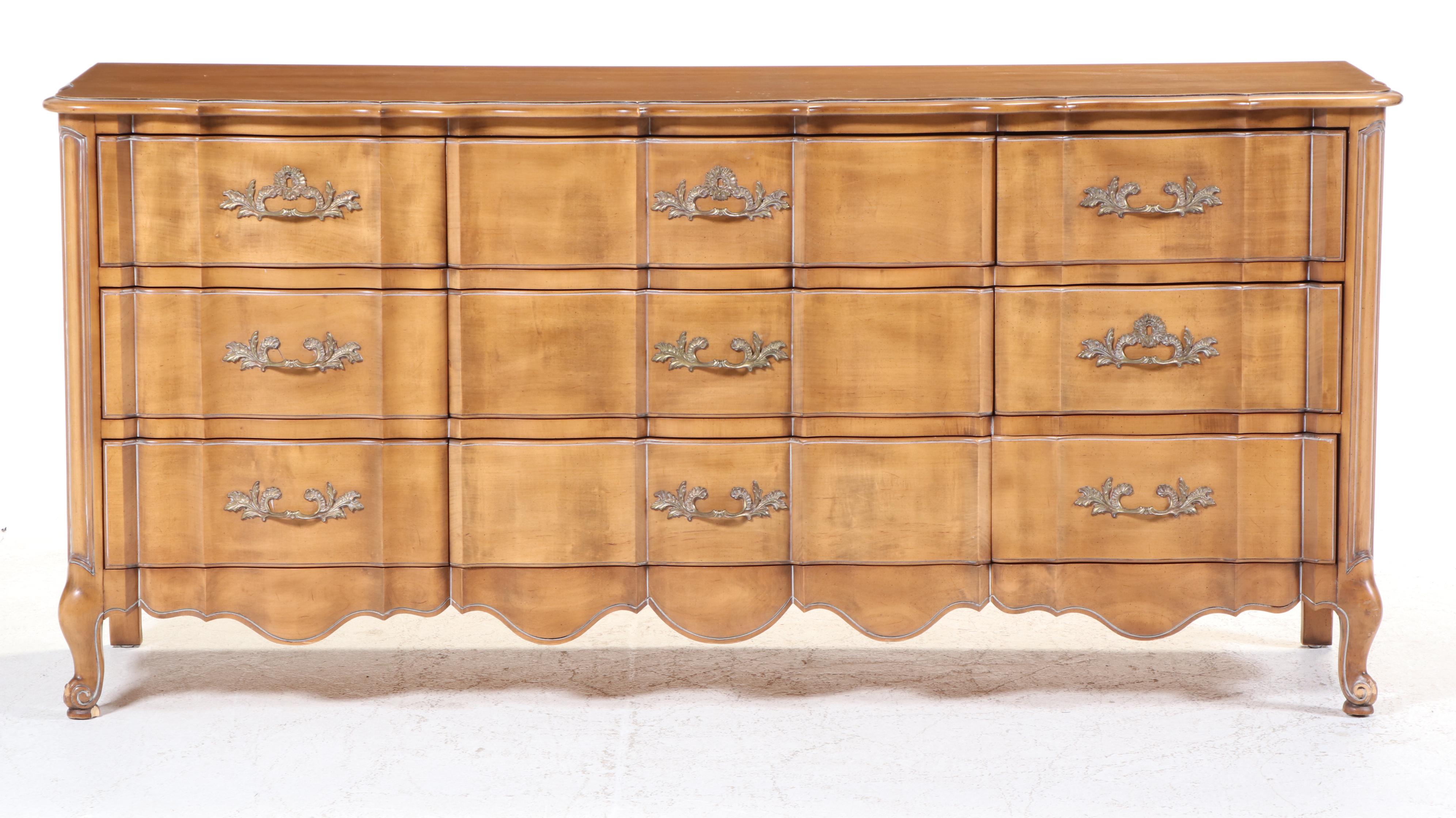 J. L. Metz Furniture Co. French Provincial Style Maple Nine-Drawer Commode