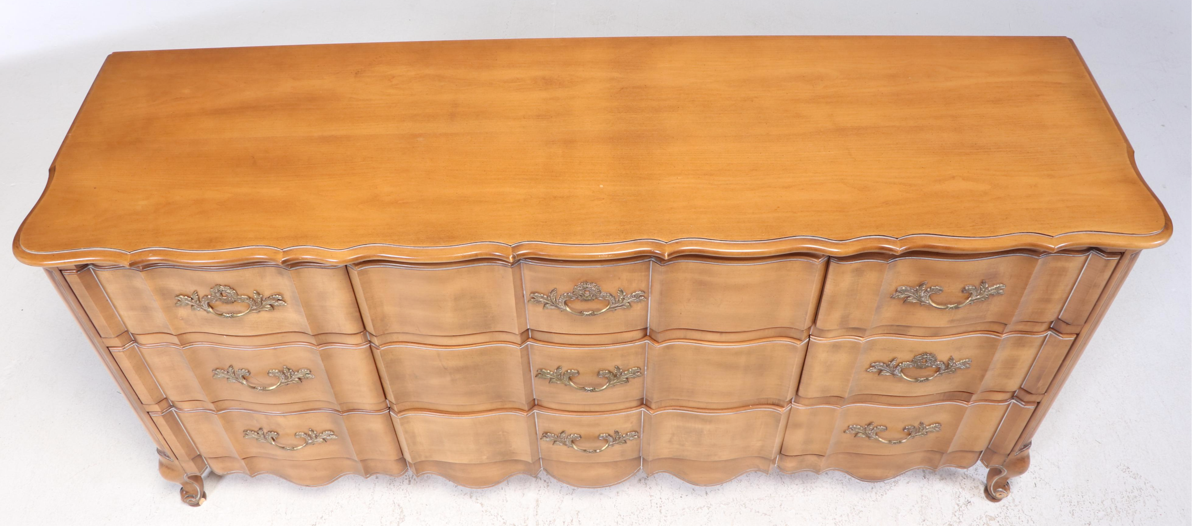 J. L. Metz Furniture Co. French Provincial Style Maple Nine-Drawer Commode