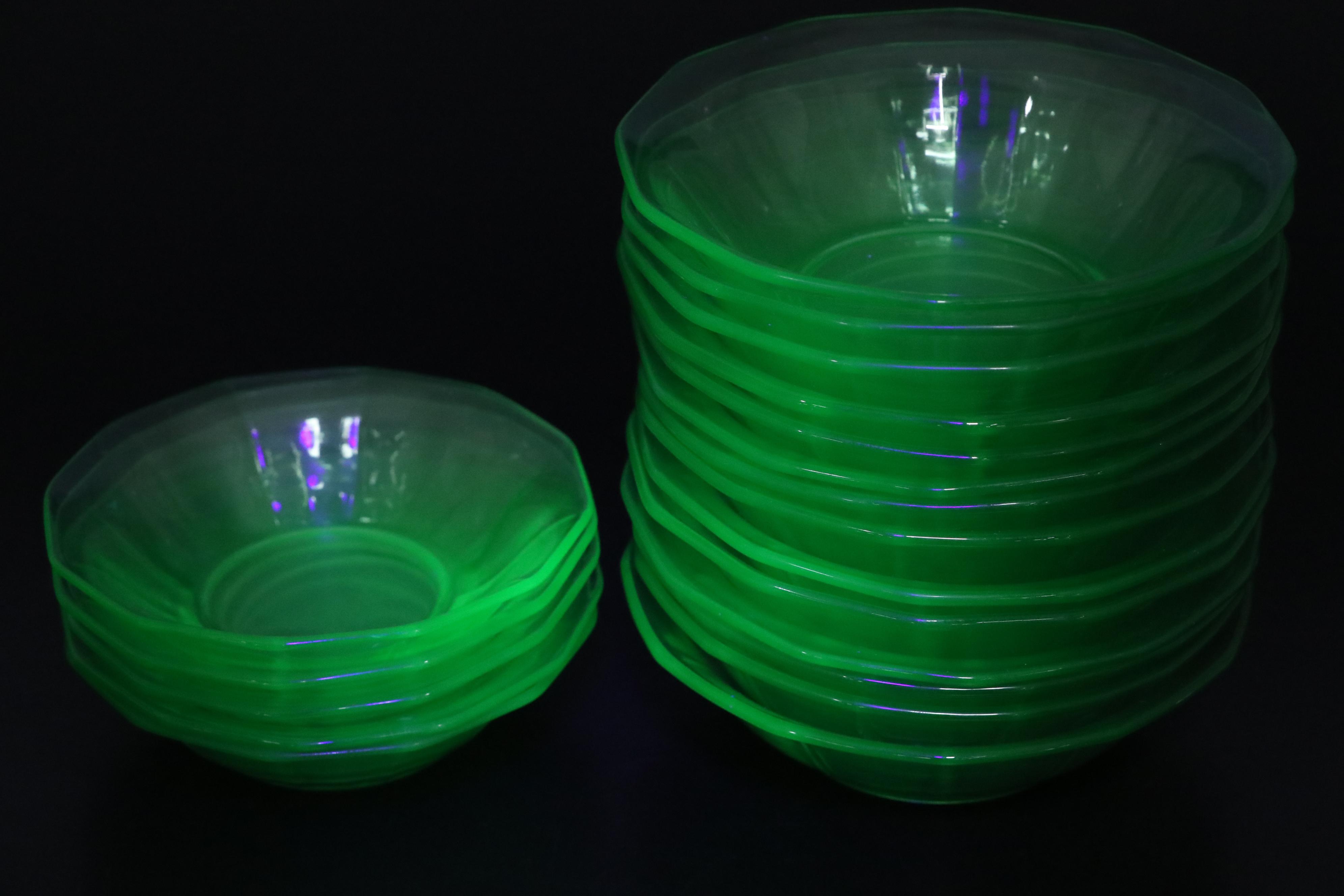 Uranium Glass Dinner Plates, Salad Plates, and More Table Accessories