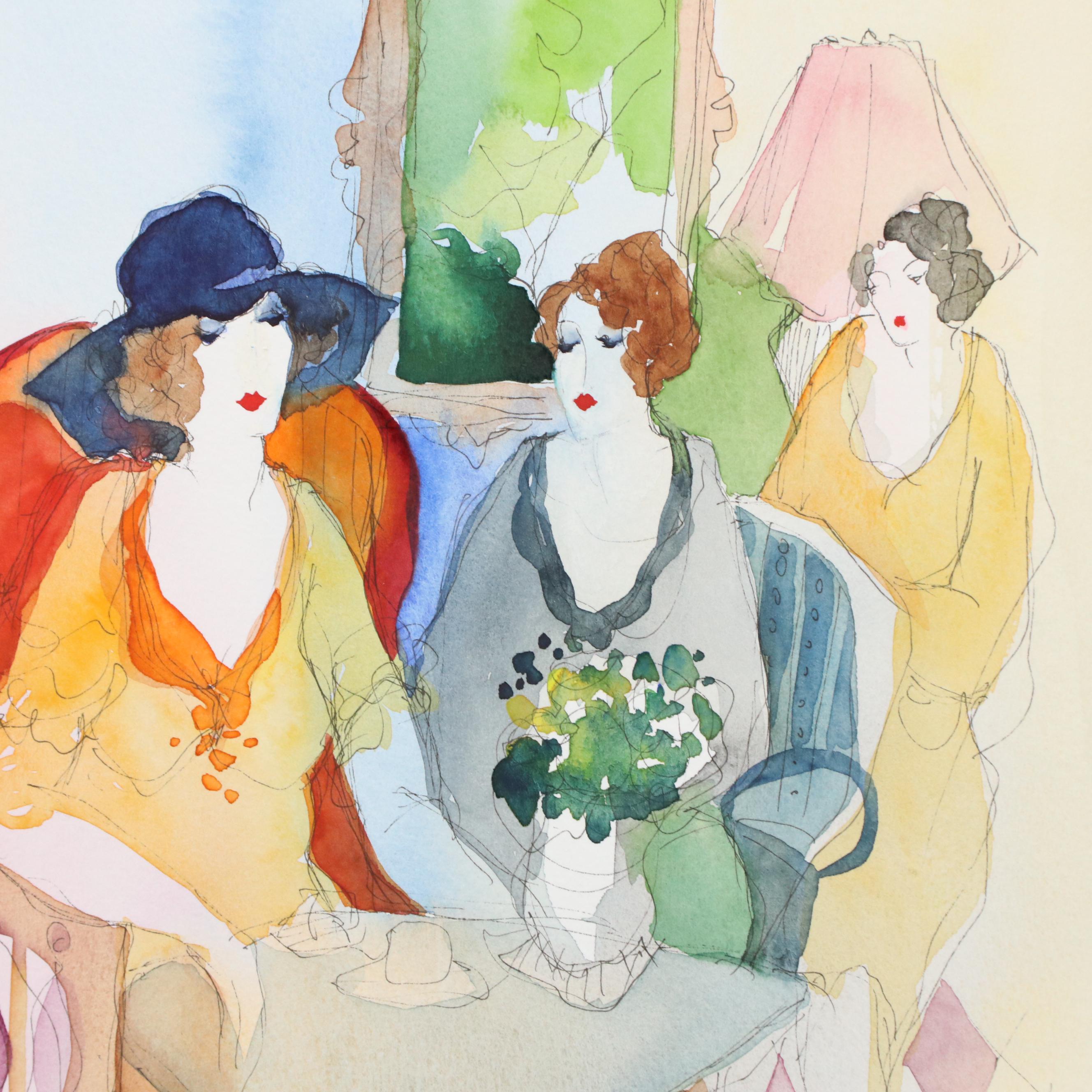 Itzchak Tarkay Watercolor Painting "Afternoon With Friends" COA