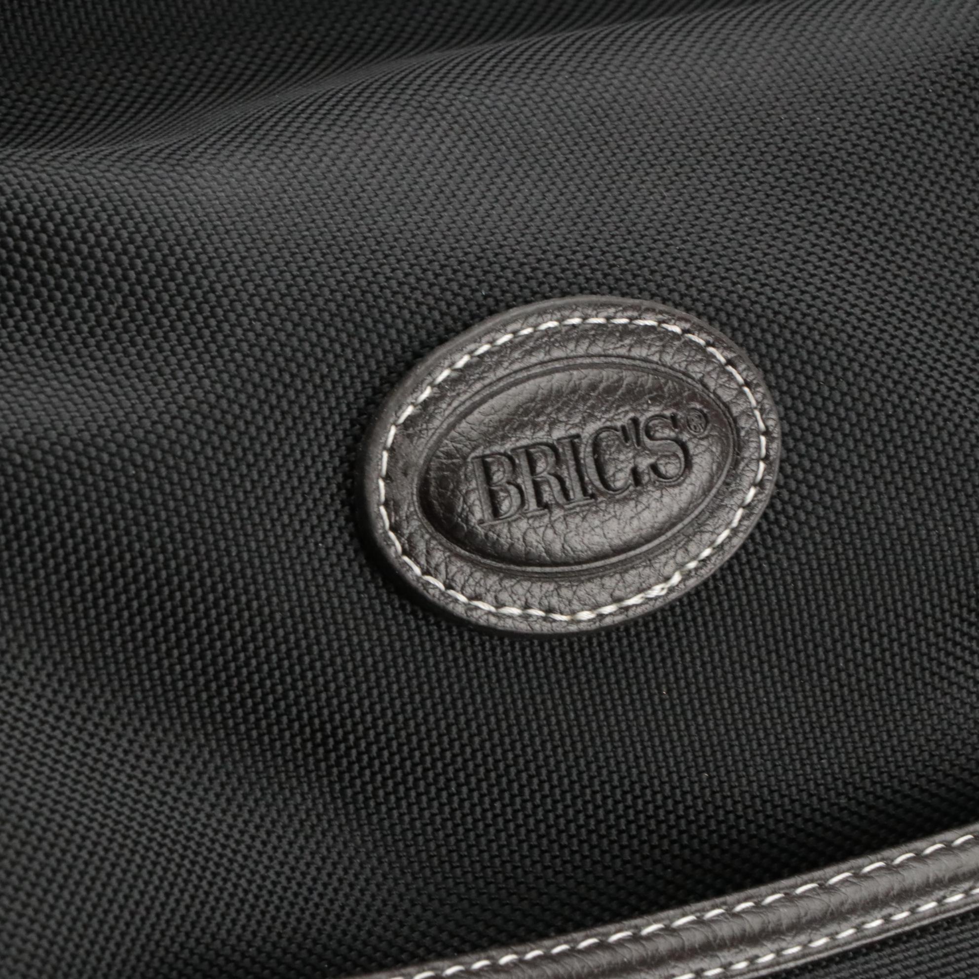 Bric's Black Ballistic Nylon Rolling Duffel Bag with Dark Brown Leather Trim